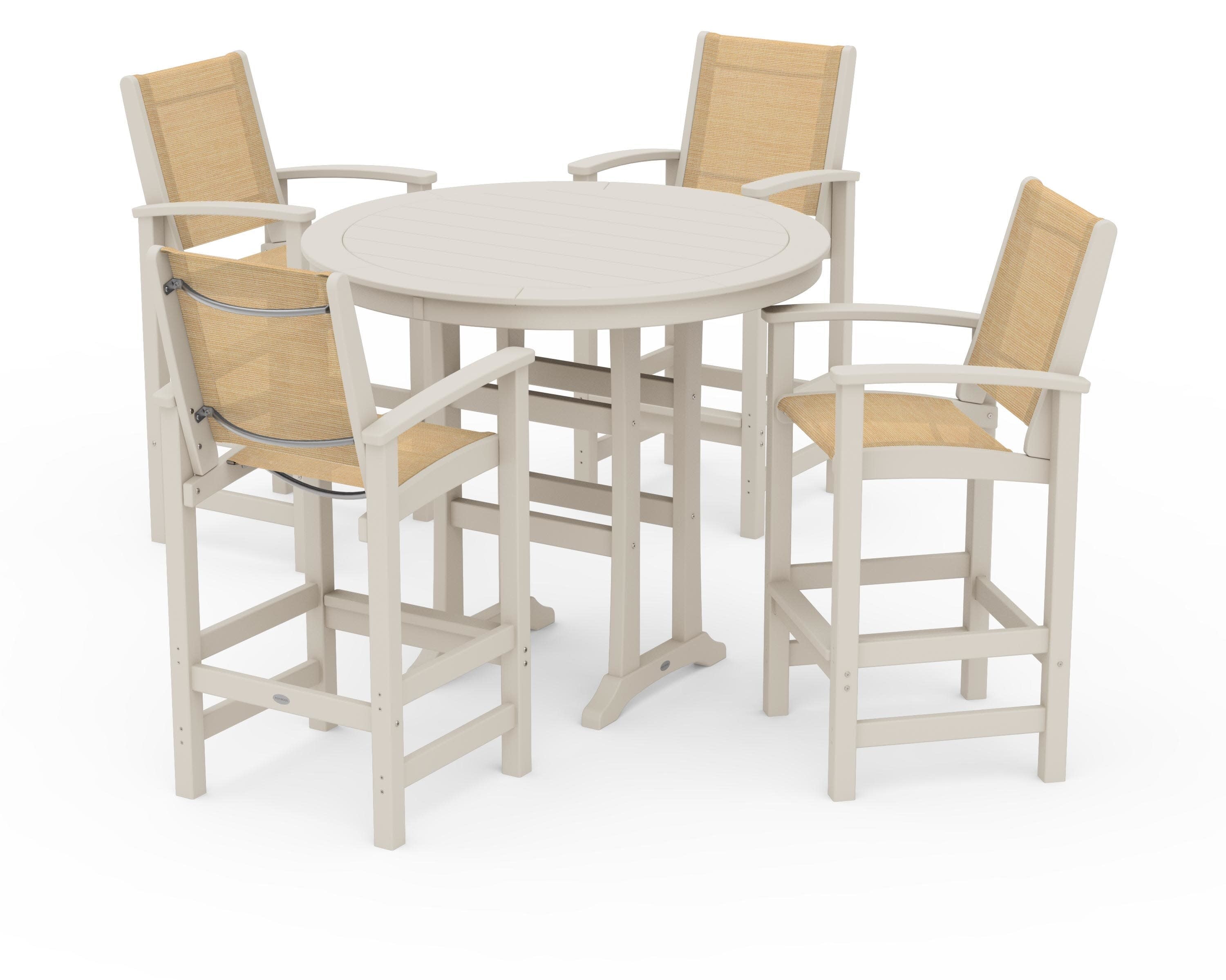 Coastal 5-Piece Nautical Trestle Bar Set in Sand / Dupioni Apricot Sling