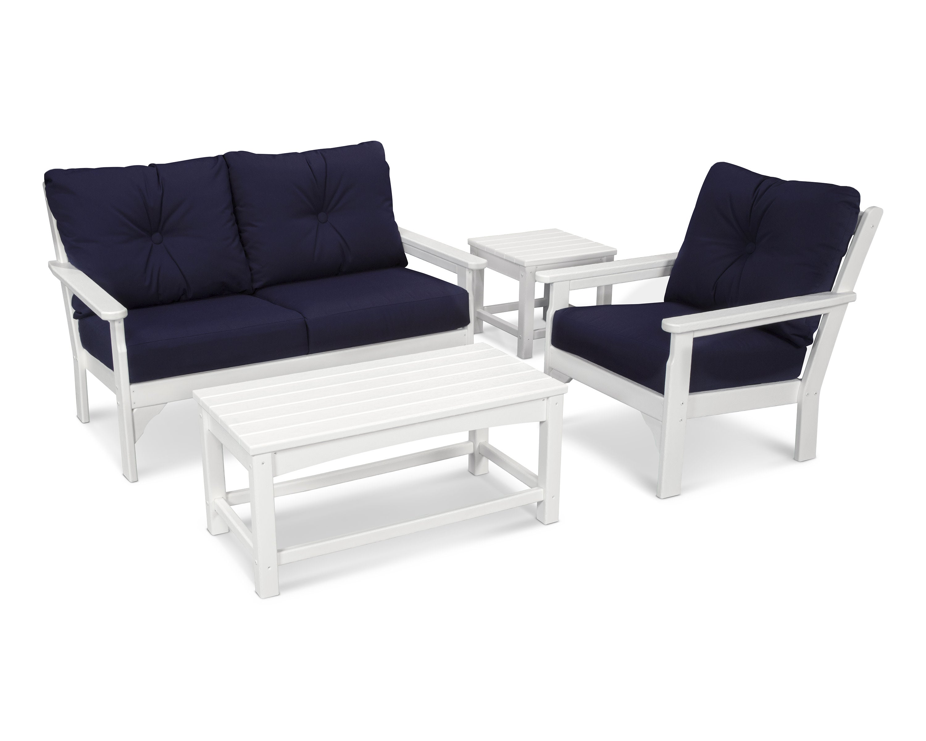 Vineyard 4 Piece Deep Seating Set in White / Navy