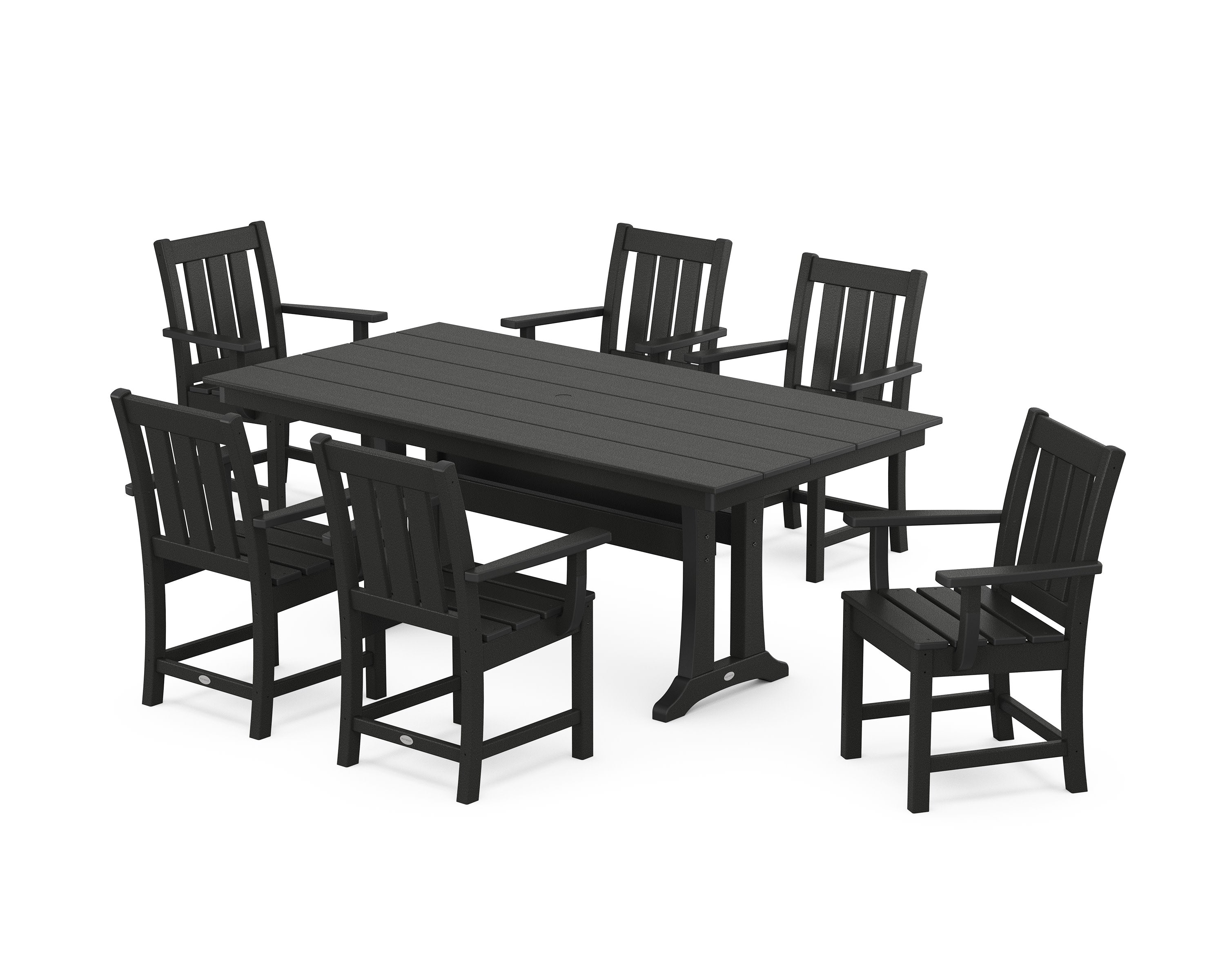 Oxford Arm Chair 7-Piece Farmhouse Dining Set with Trestle Legs in Black