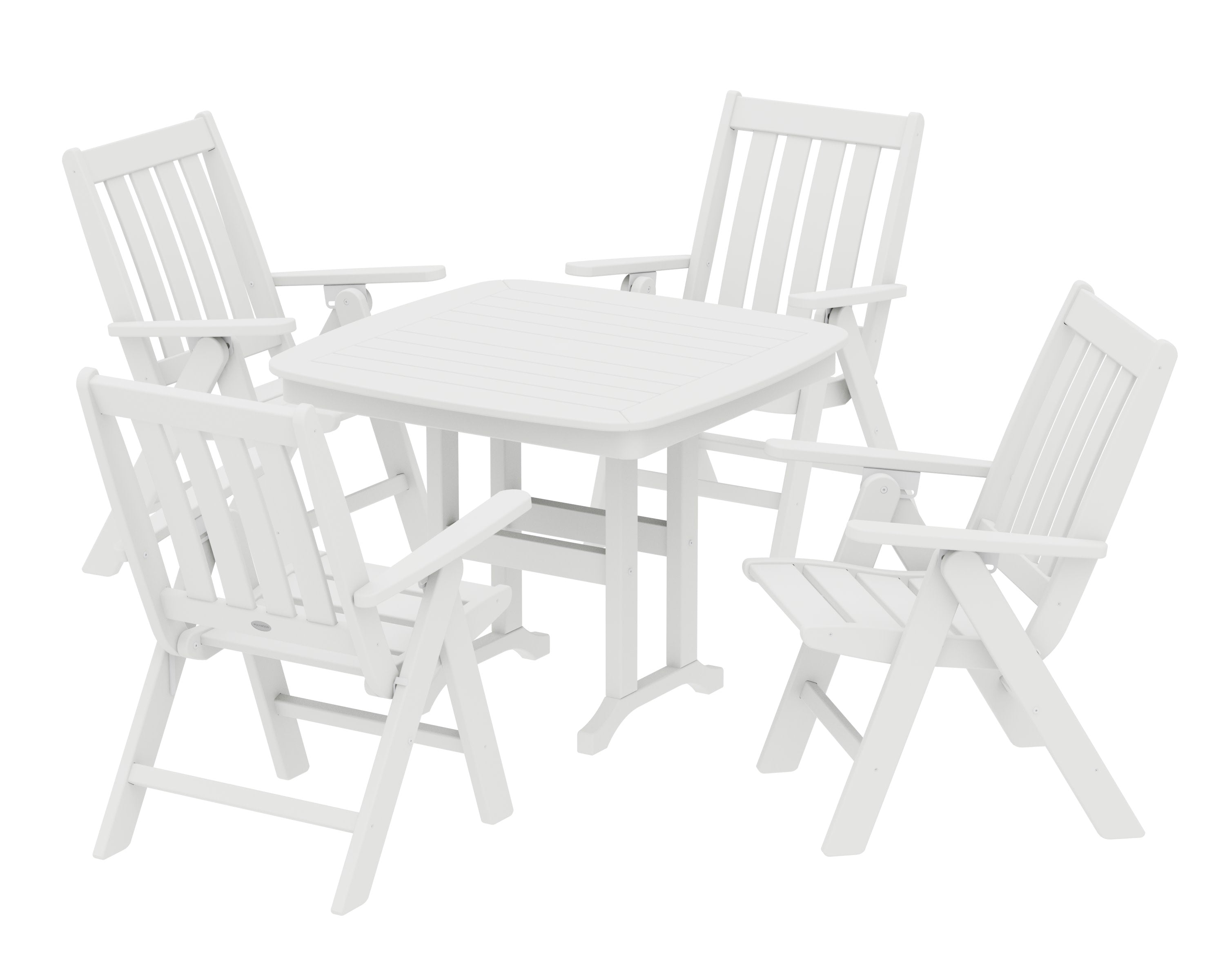 Vineyard Folding Chair 5-Piece Dining Set in White