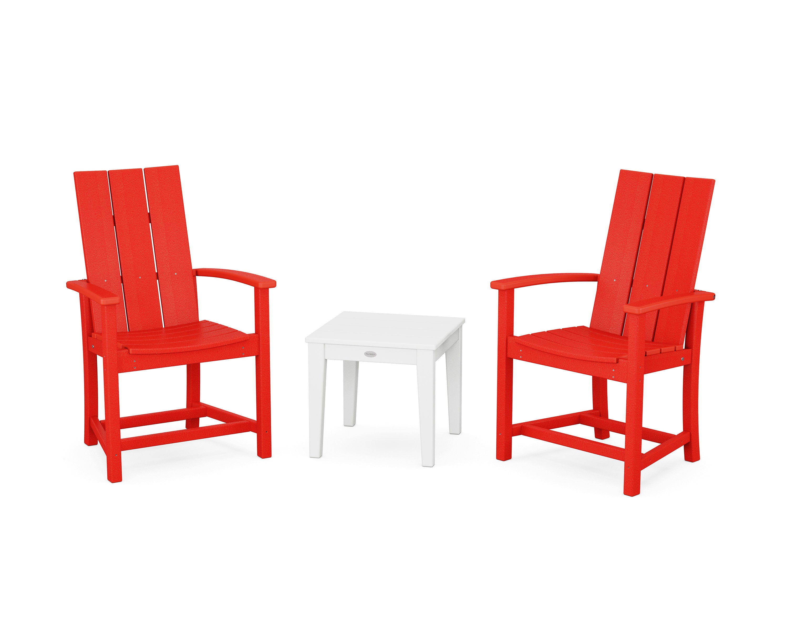 Modern 3-Piece Upright Adirondack Chair Set in Sunset Red / White