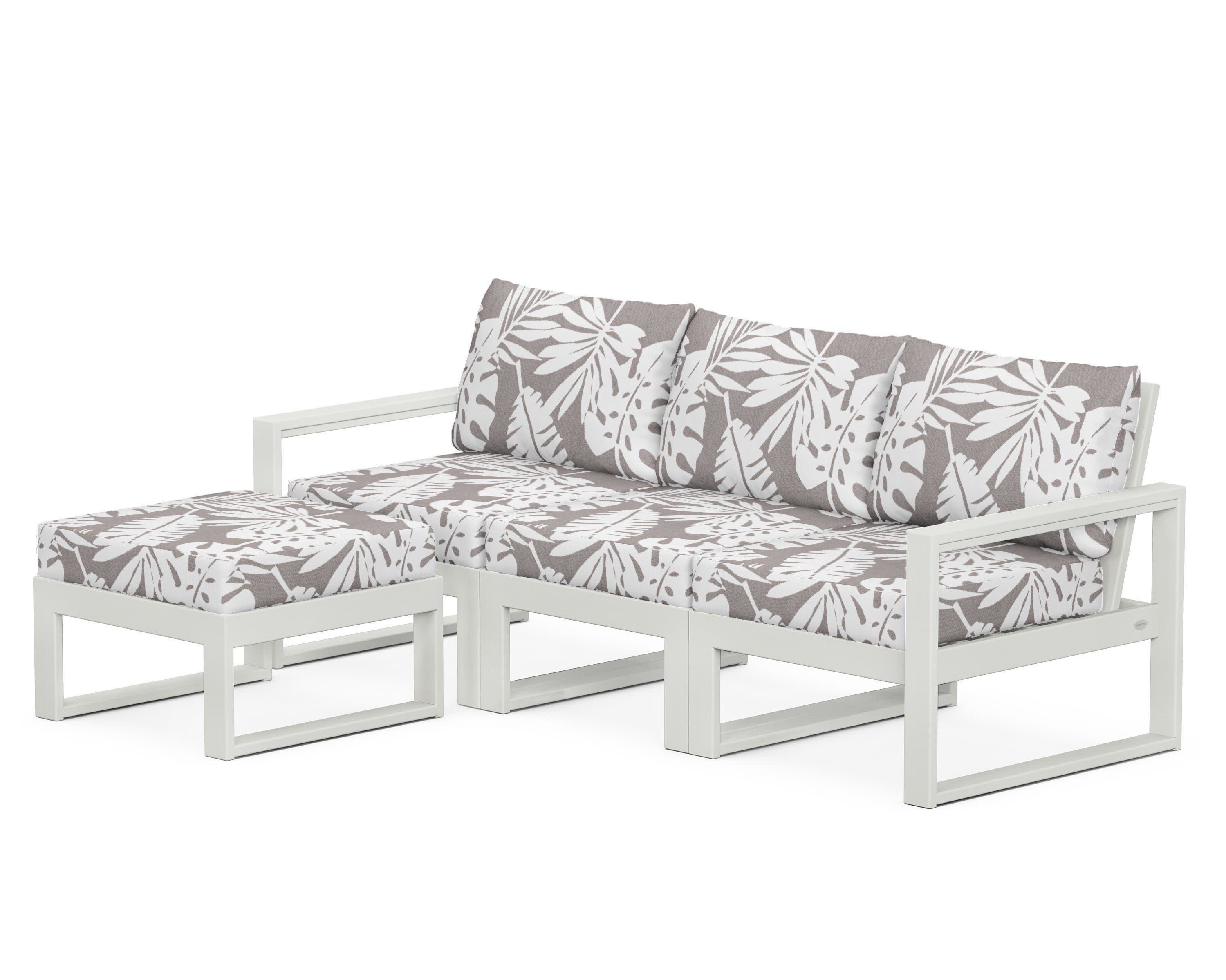 EDGE 4-Piece Modular Deep Seating Set with Ottoman in Vintage White / Leaf Grey Mist