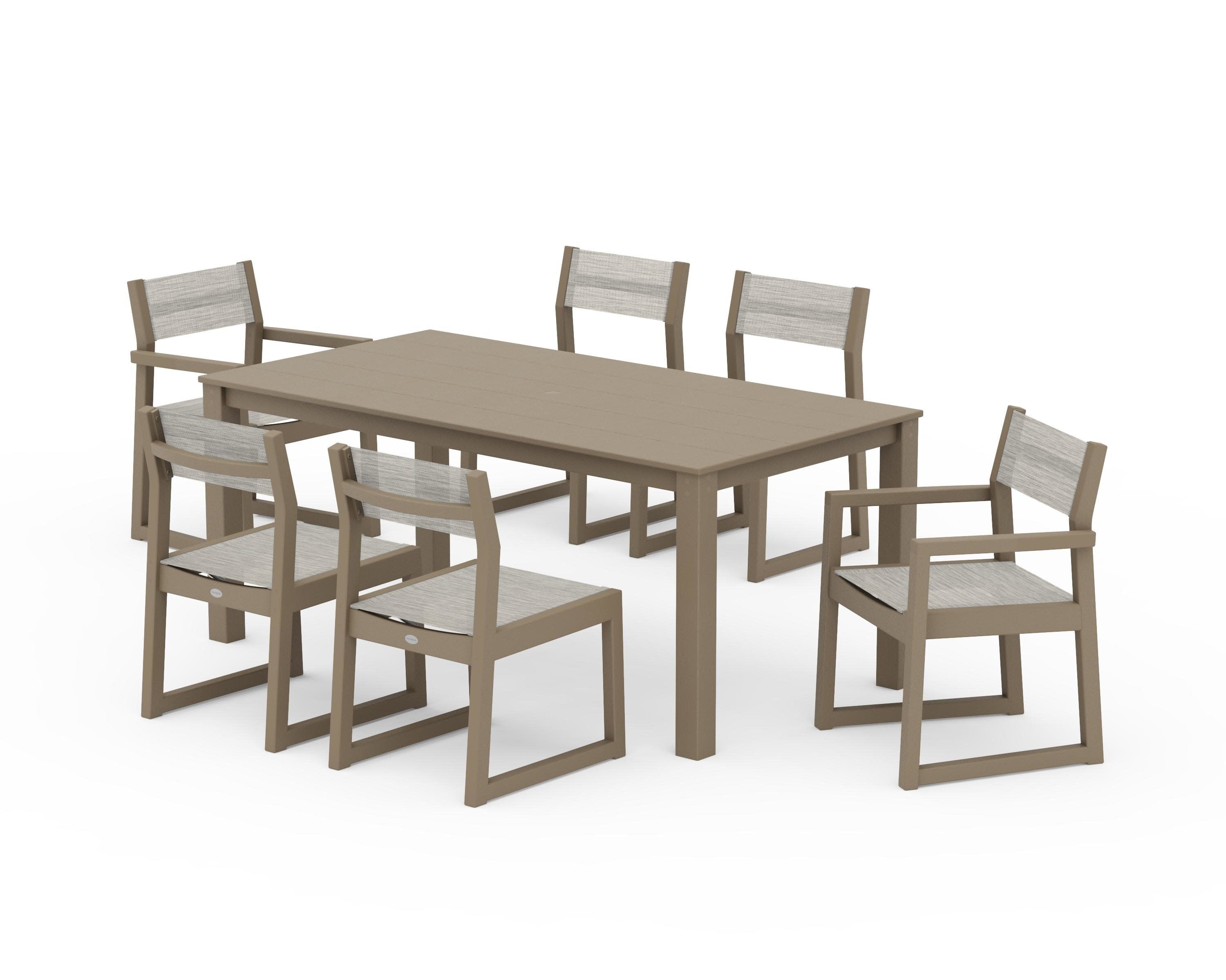EDGE Sling 7-Piece Parsons Dining Set in Vintage Sahara / Birch Sling