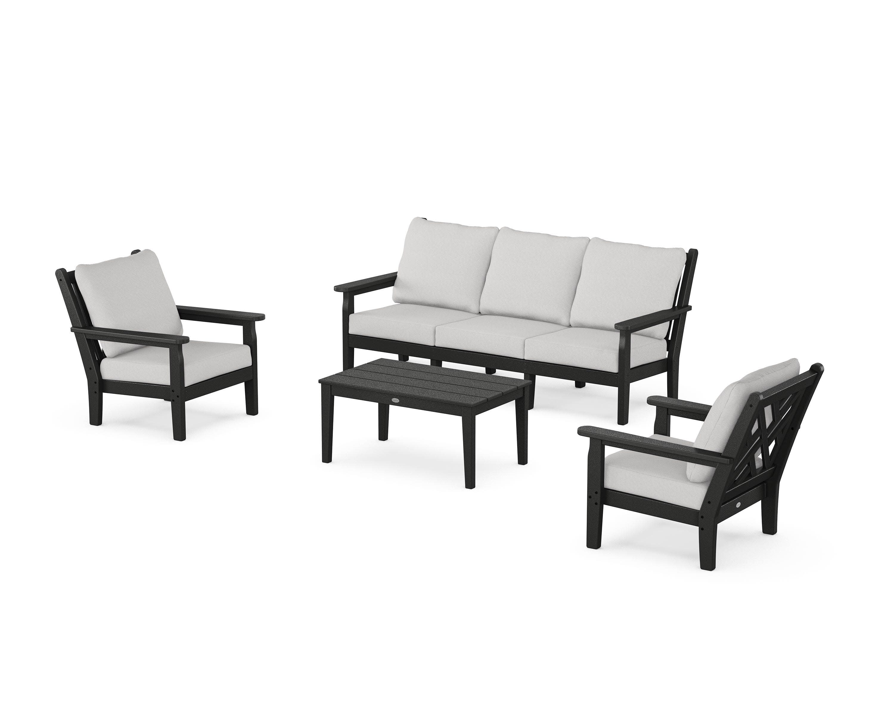 Chippendale 4-Piece Deep Seating Set with Sofa in Black / Diamond in the Rough