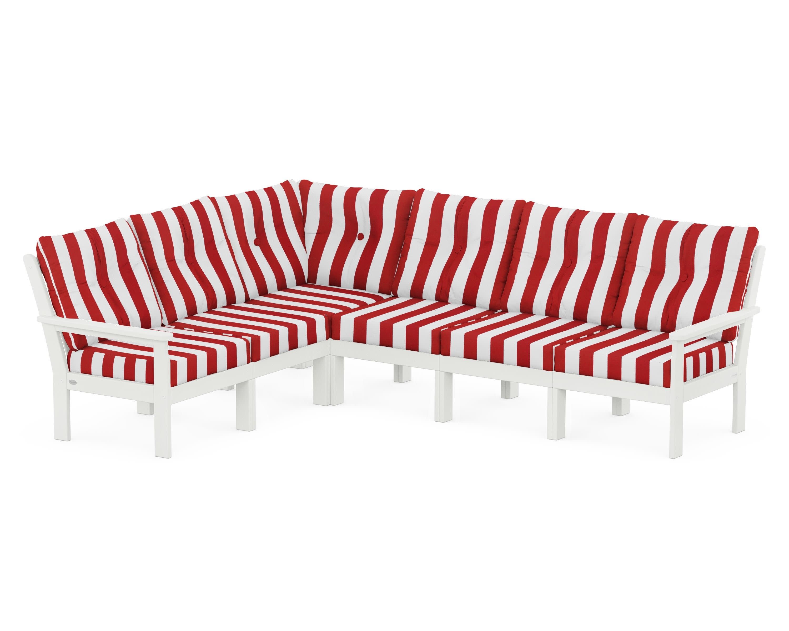 Vineyard 6-Piece Sectional in Vintage White / Cabana Stripe Crimson