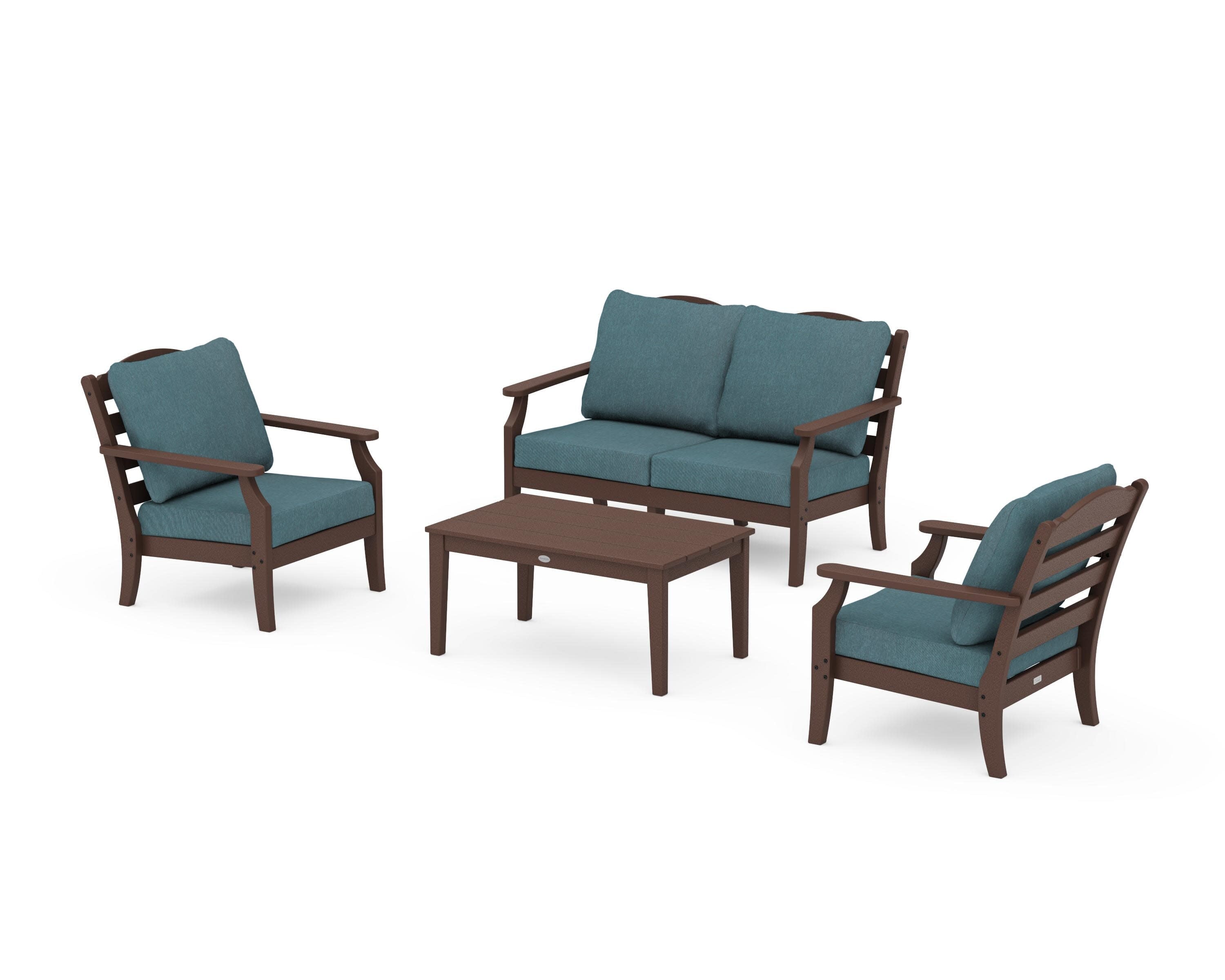 Savannah 4-Piece Deep Seating Set with Loveseat in Mahogany / Ocean Teal