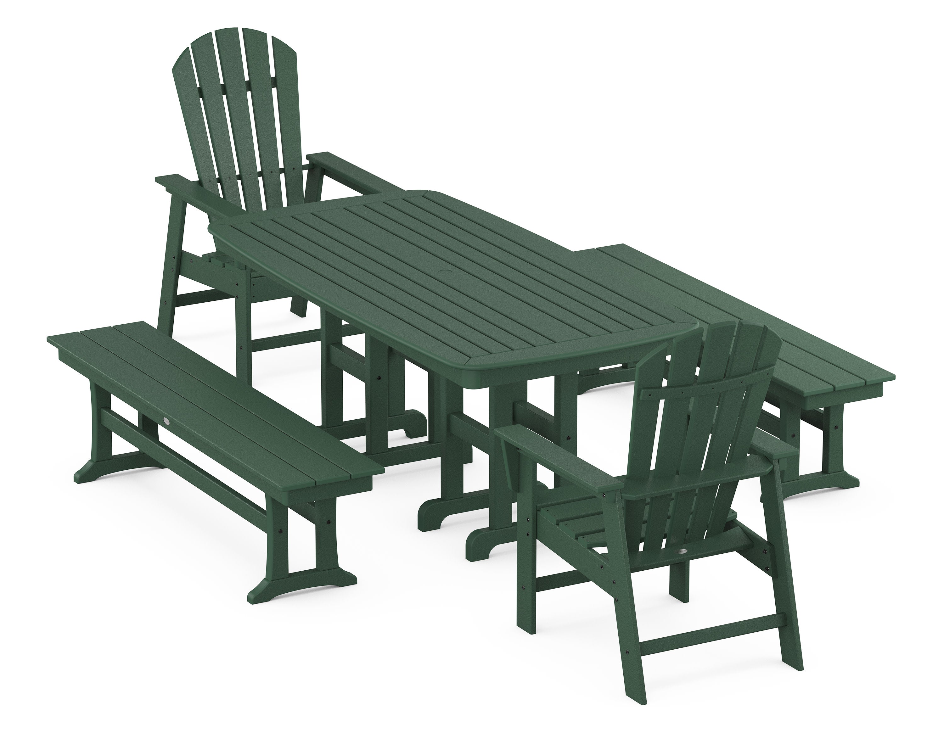 South Beach 5-Piece Dining Set with Benches in Green