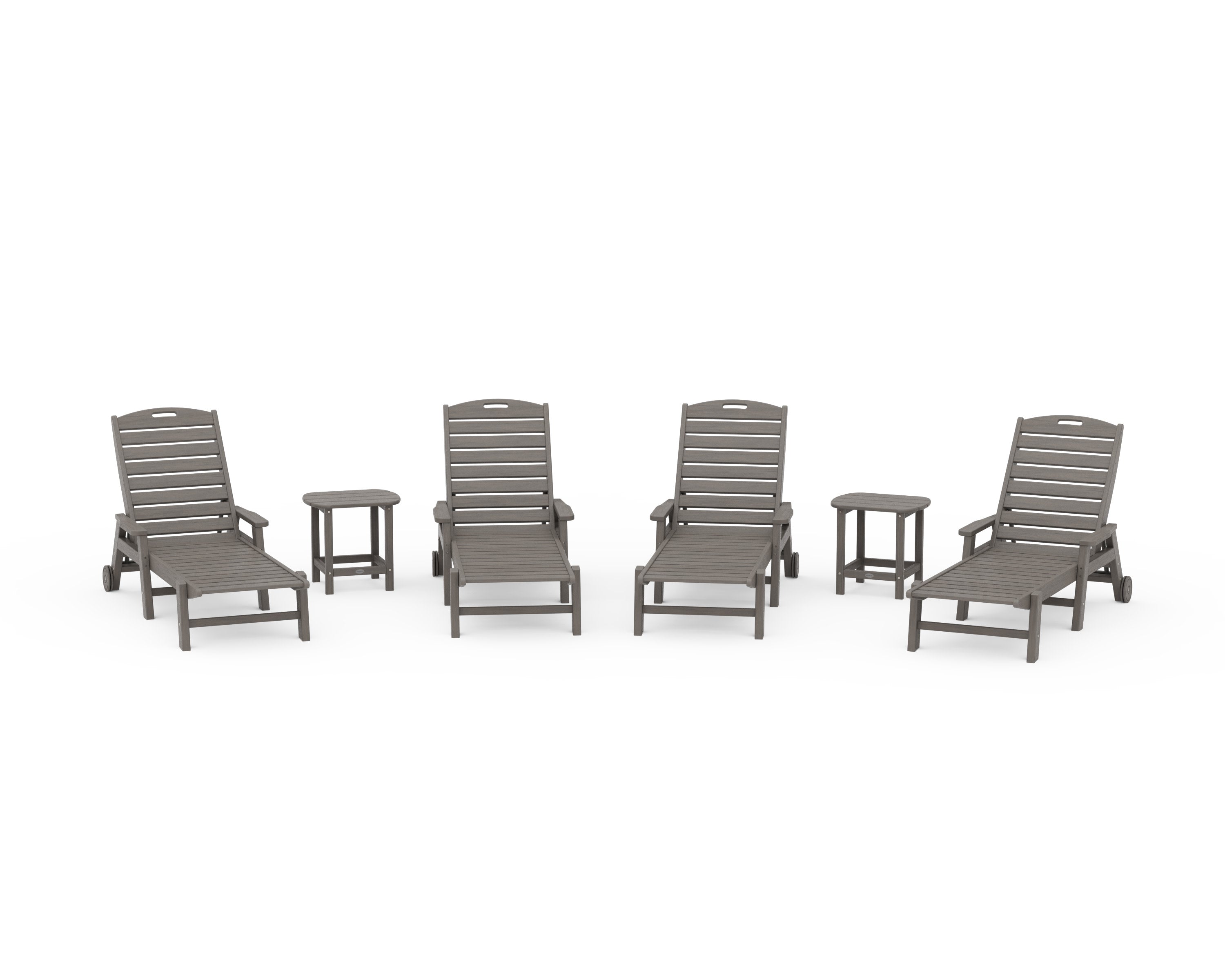 Nautical Chaise 6-Piece Set with Arms & Wheels in Driftwood