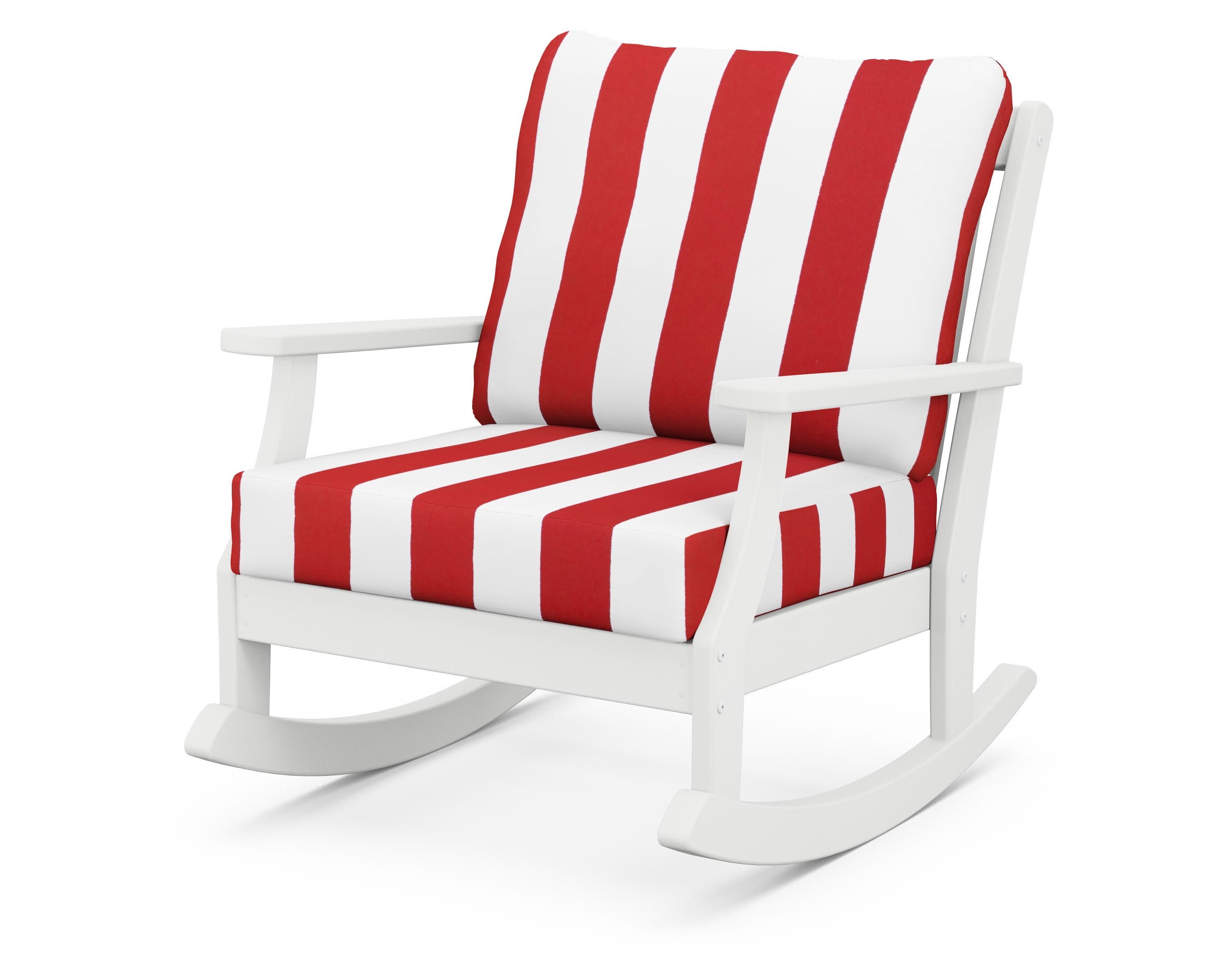 Braxton Deep Seating Rocking Chair in White / Cabana Stripe Crimson