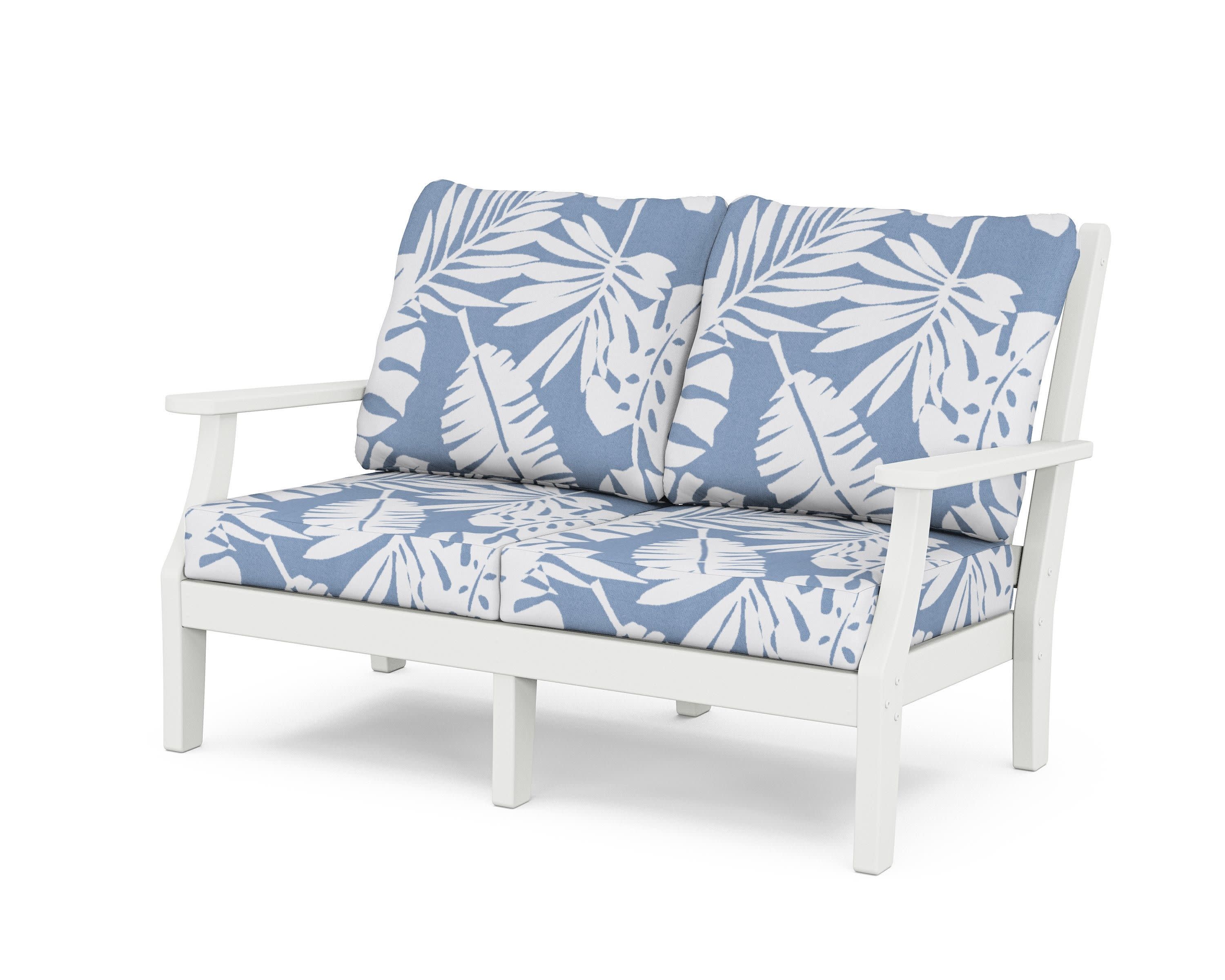 Wovendale Deep Seating Loveseat in White / Leaf Sky Blue