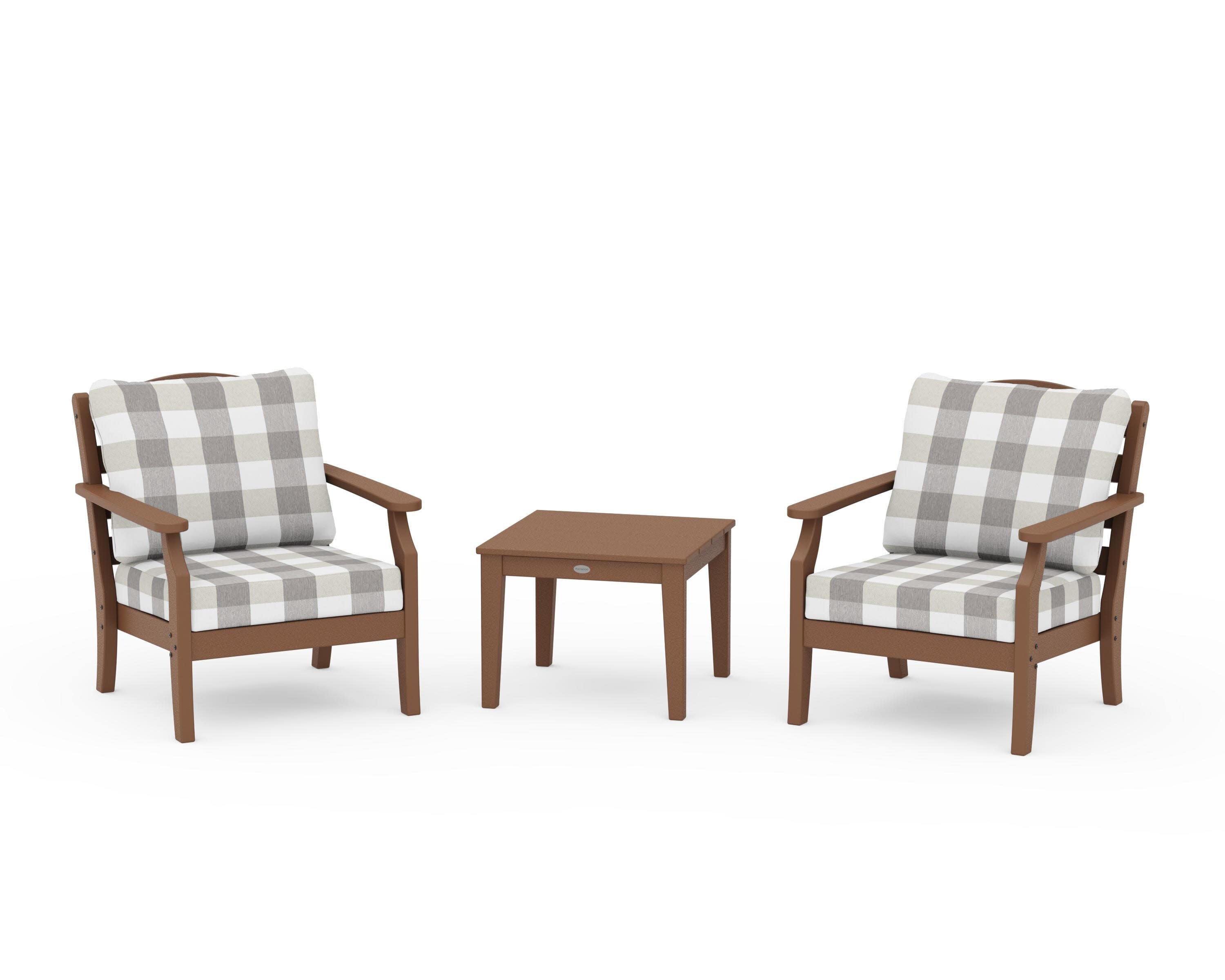 Savannah 3-Piece Deep Seating Set in Teak / Buffalo Plaid Grey Mist