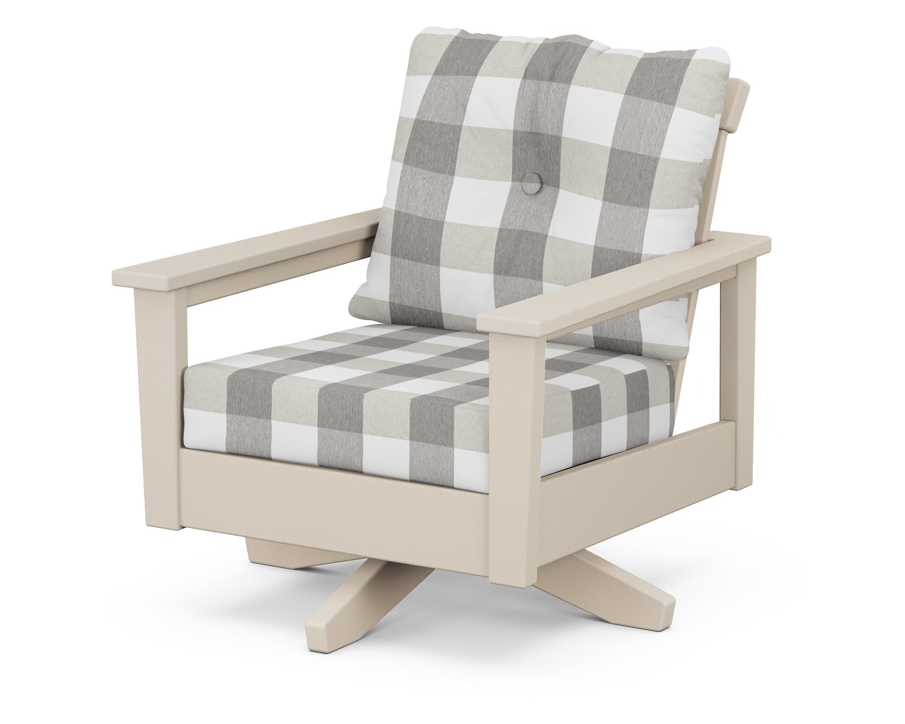 Prescott Deep Seating Swivel Chair in Sand / Buffalo Plaid Grey Mist