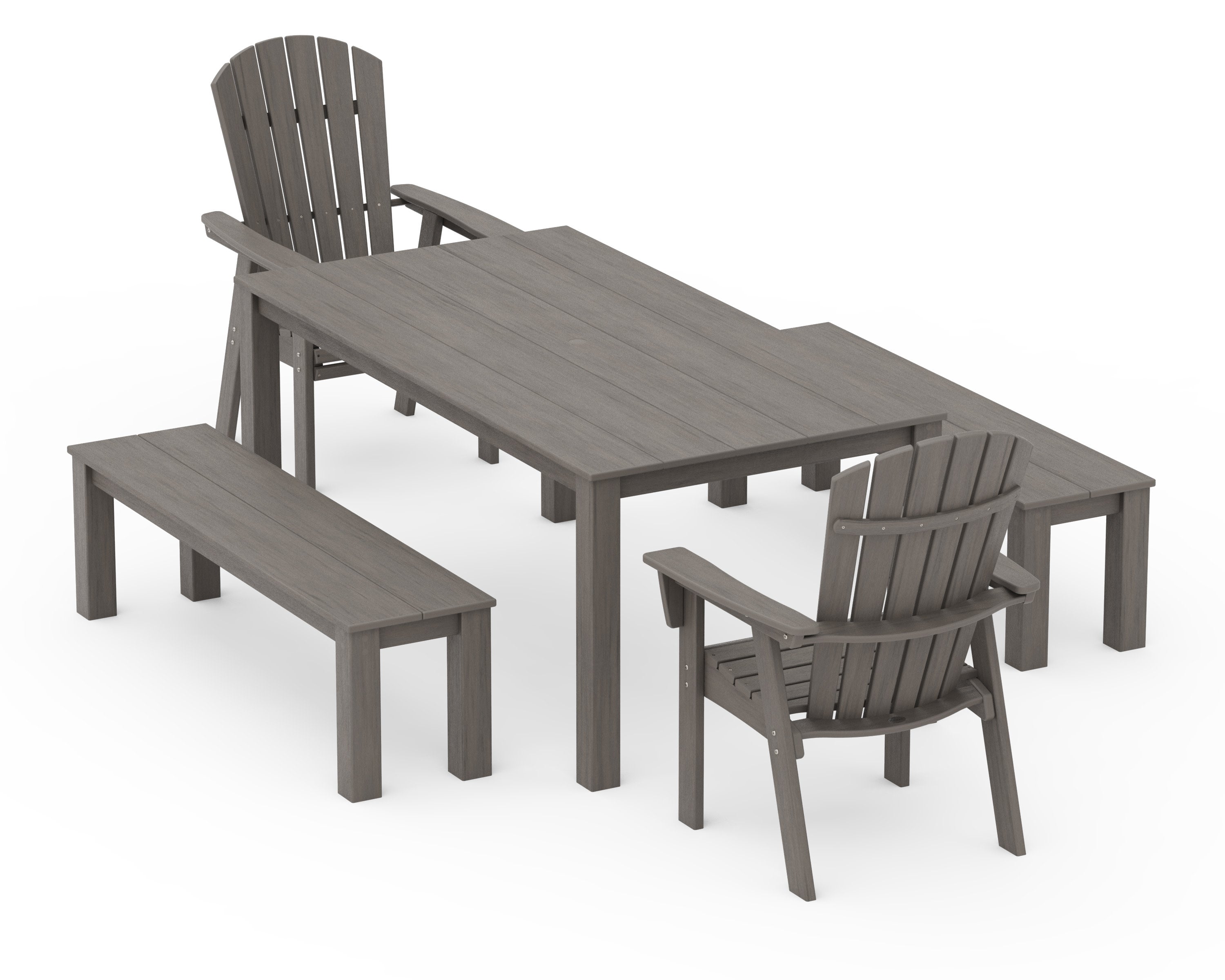 Nautical Curveback Adirondack 5-Piece Parsons Dining Set with Benches in Driftwood