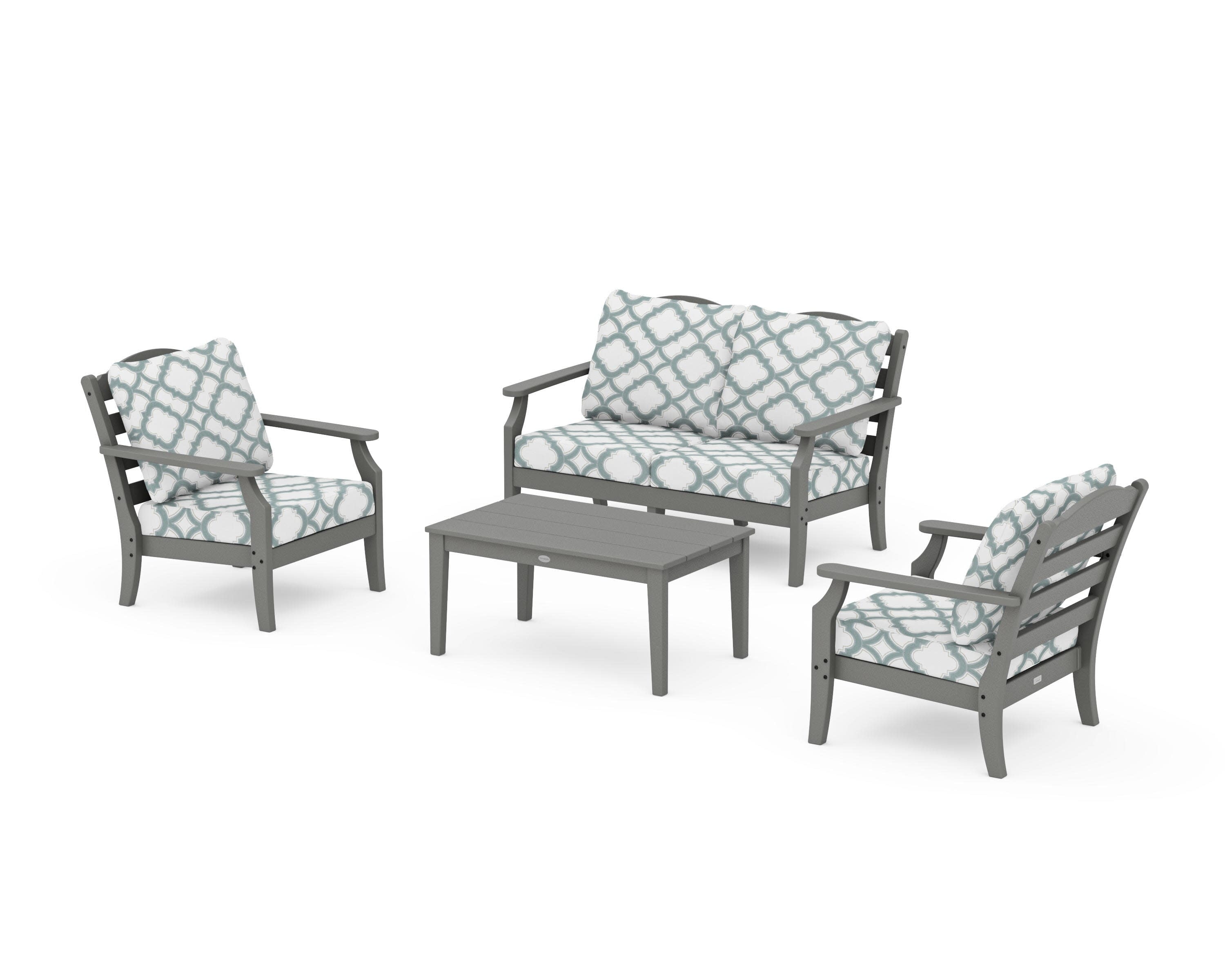 Savannah 4-Piece Deep Seating Set with Loveseat in Slate Grey / Trellis Glacier Spa