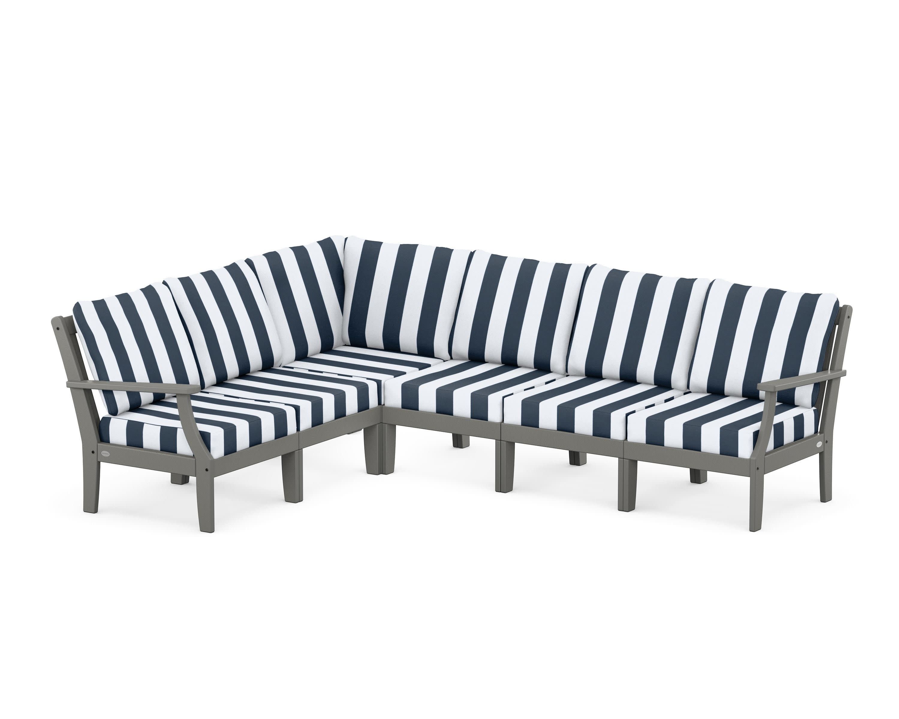 Braxton Modular 6-Piece Deep Seating Set in Slate Grey / Cabana Stripe Marine Indigo