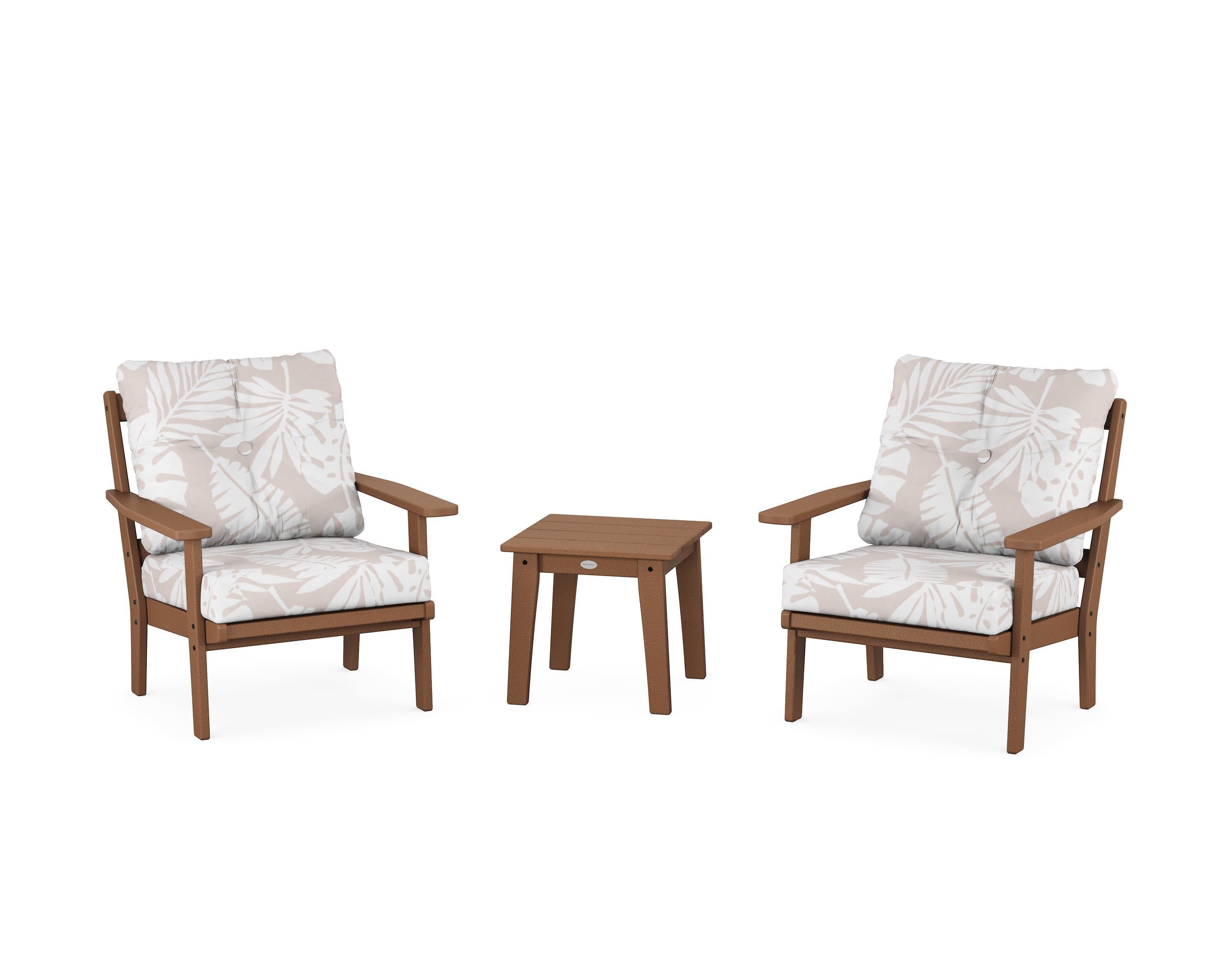 Prairie 3-Piece Deep Seating Set in Teak / Leaf Dune Burlap