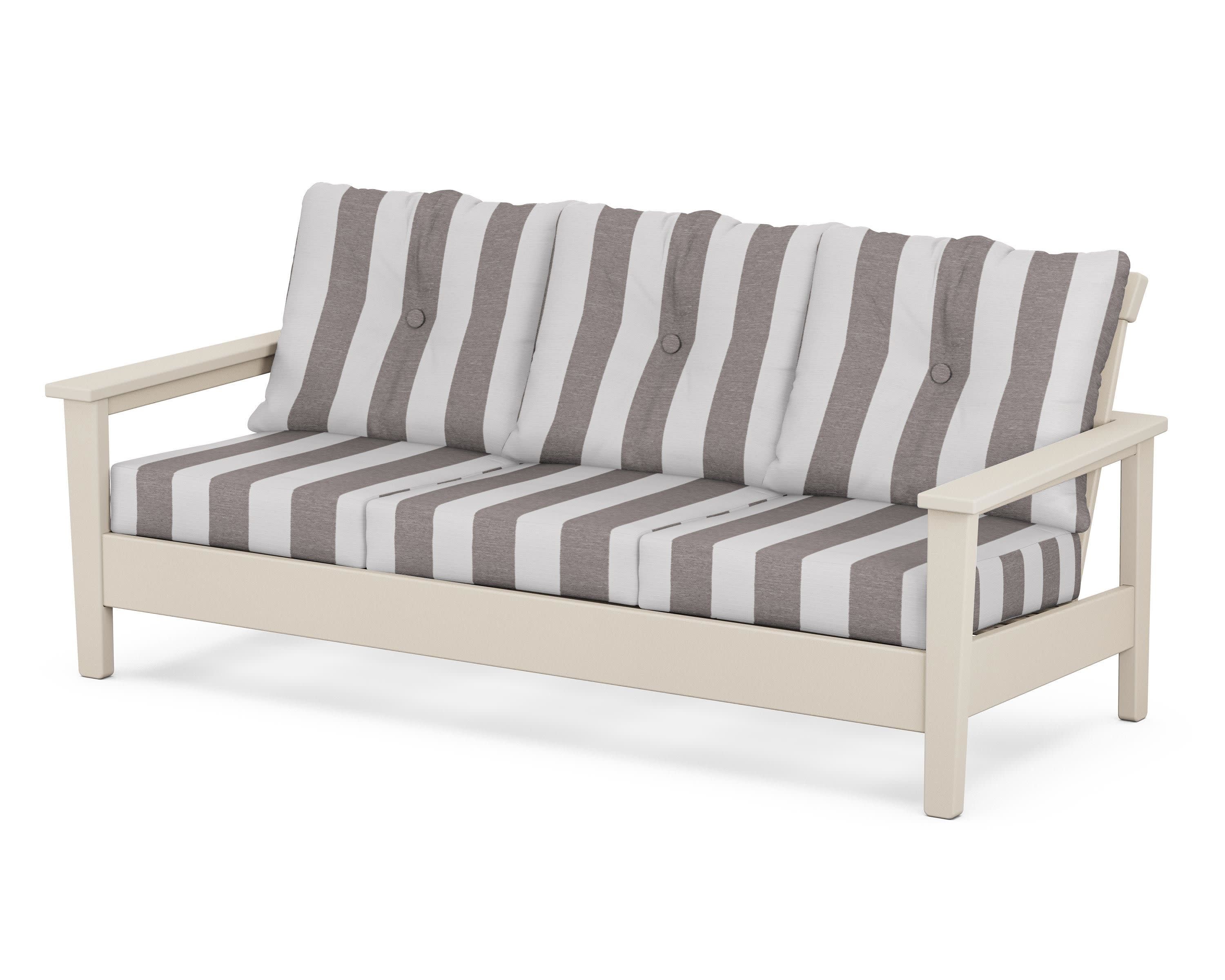 Prescott Deep Seating Sofa in Sand / Cabana Stripe Grey Mist
