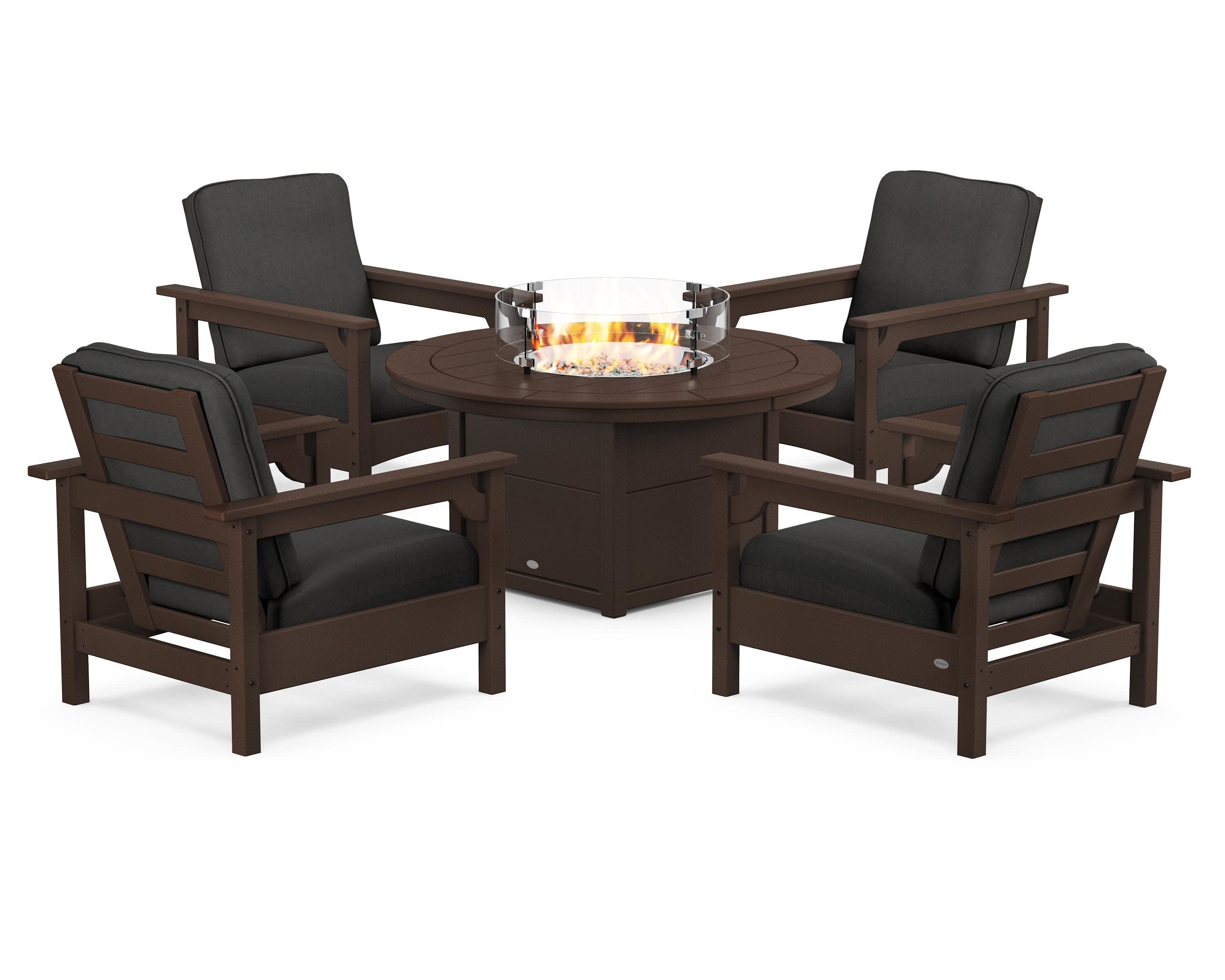 Club 5-Piece Conversation Set with Fire Pit Table in Mahogany / Spectrum Carbon