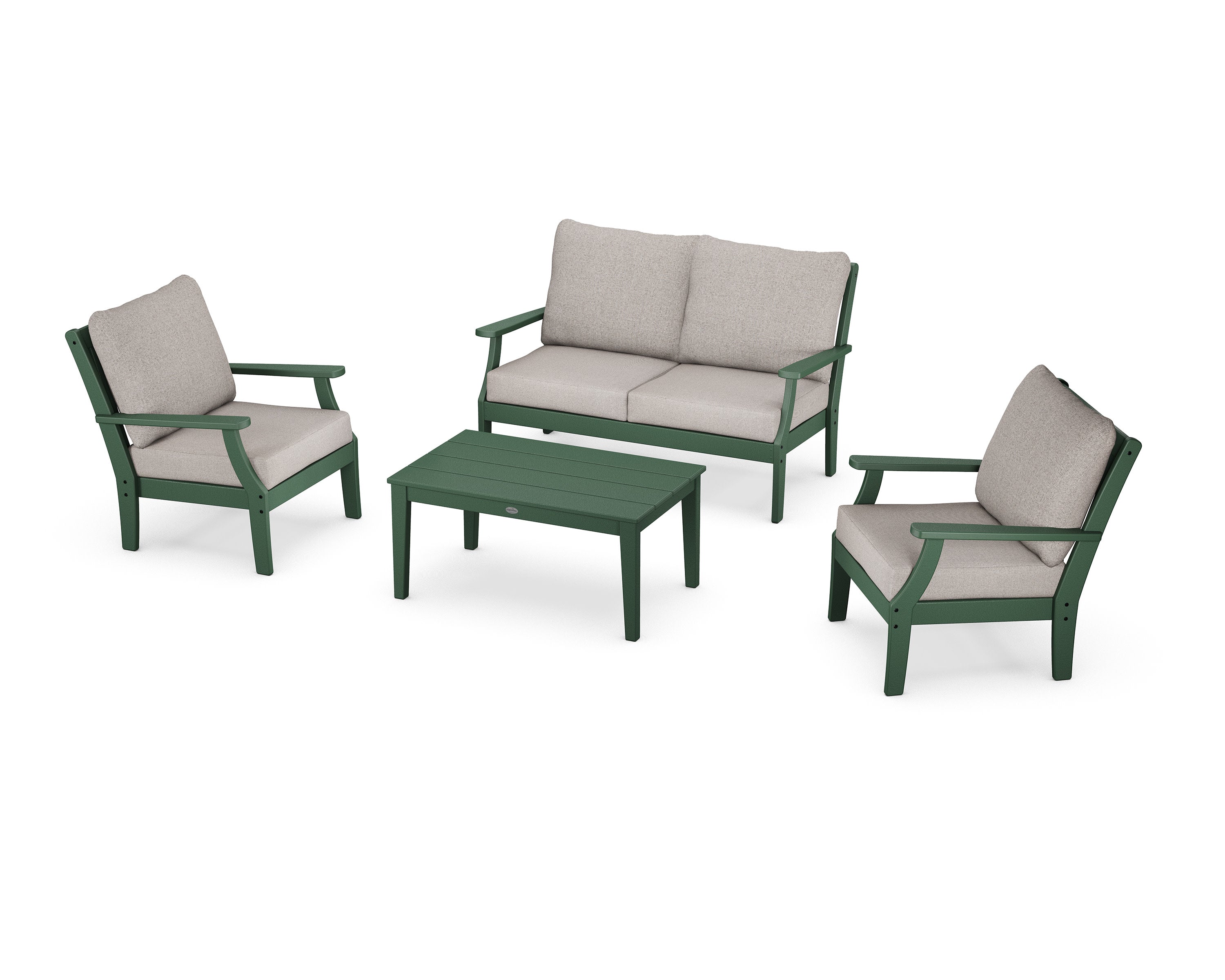 Braxton 4-Piece Deep Seating Chair Set in Green / Weathered Tweed