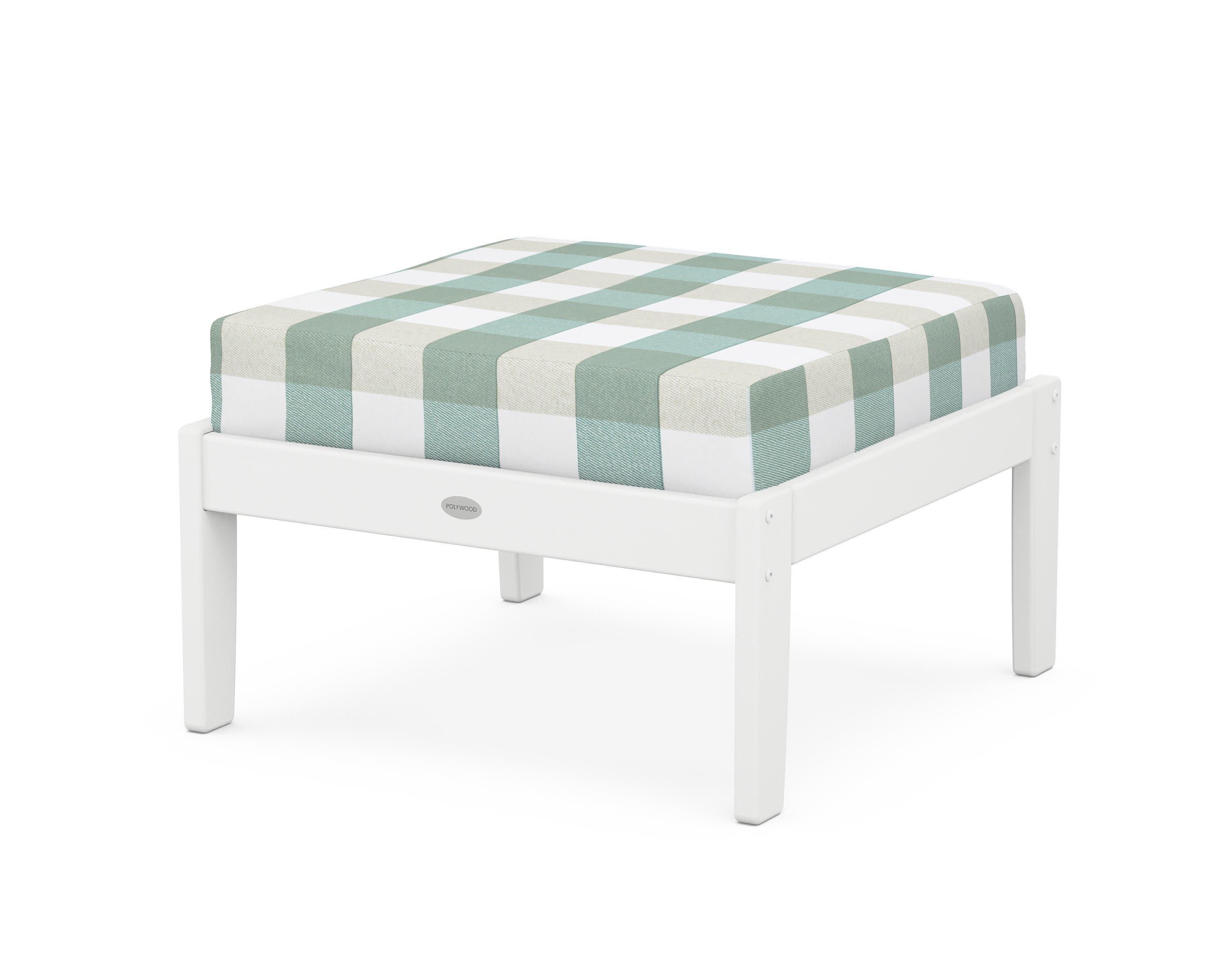 Braxton Deep Seating Ottoman in White / Buffalo Plaid Glacier Spa
