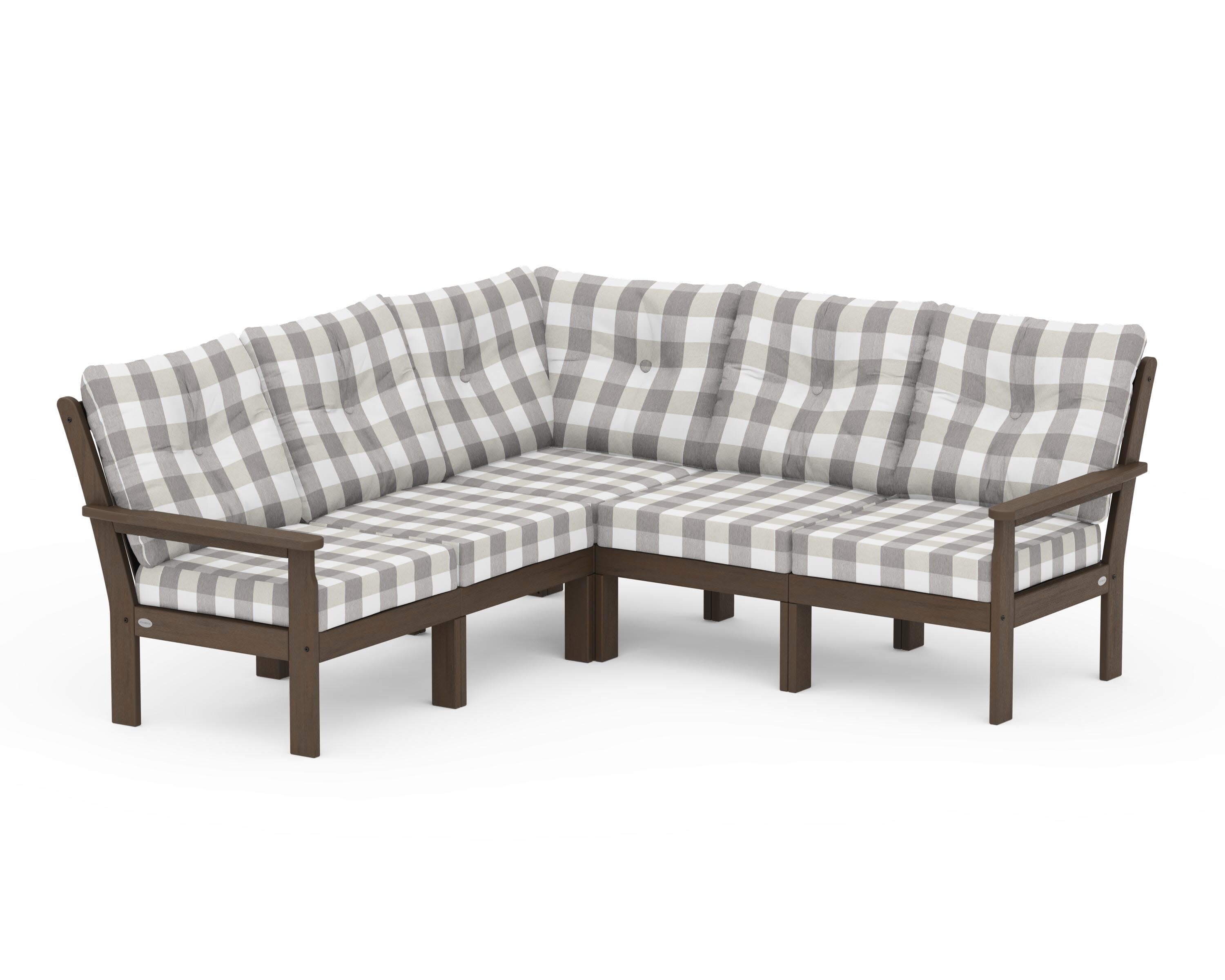 Vineyard 5-Piece Sectional in Kona / Buffalo Plaid Grey Mist