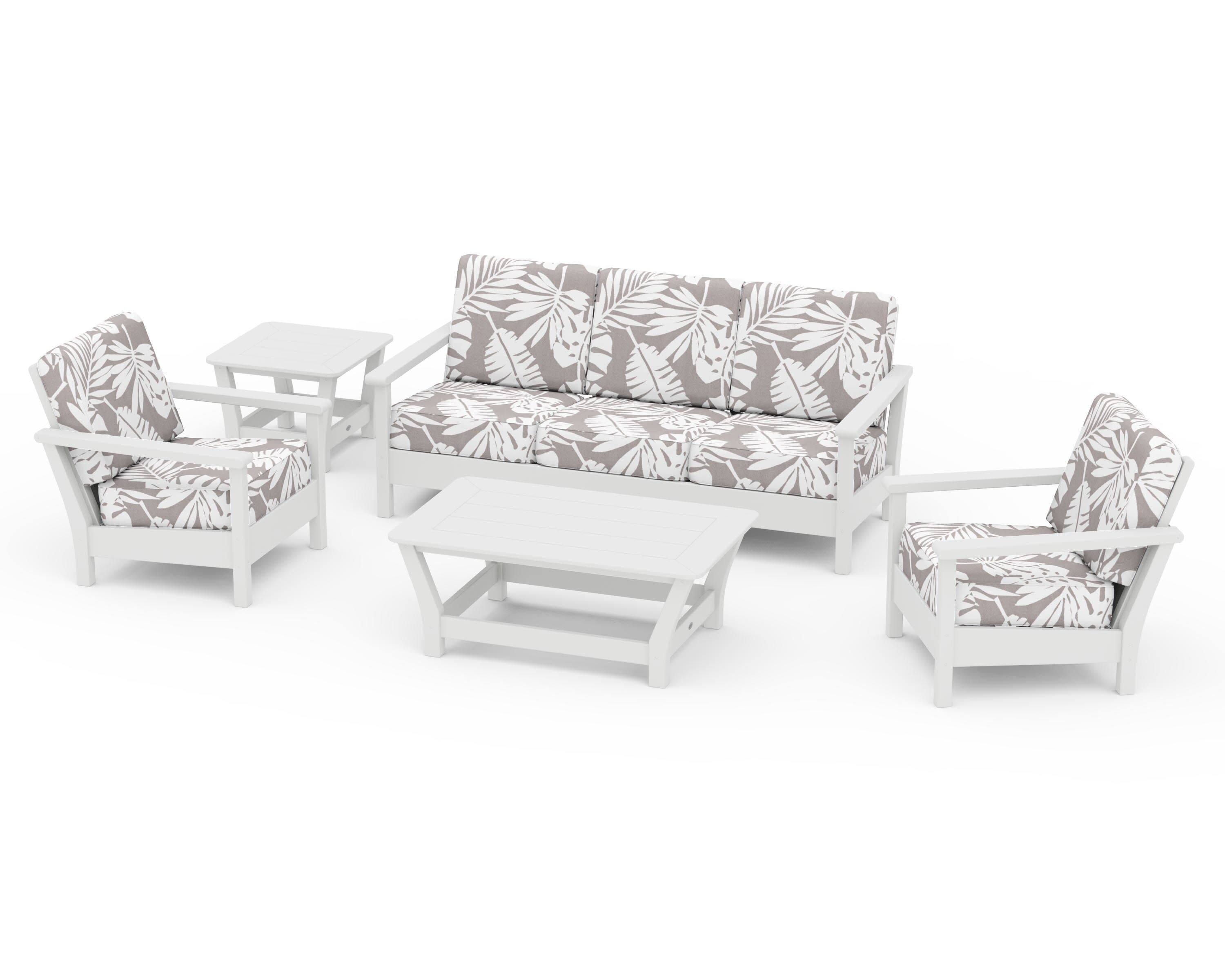 Harbour 5-Piece Deep Seating Set in White / Leaf Grey Mist