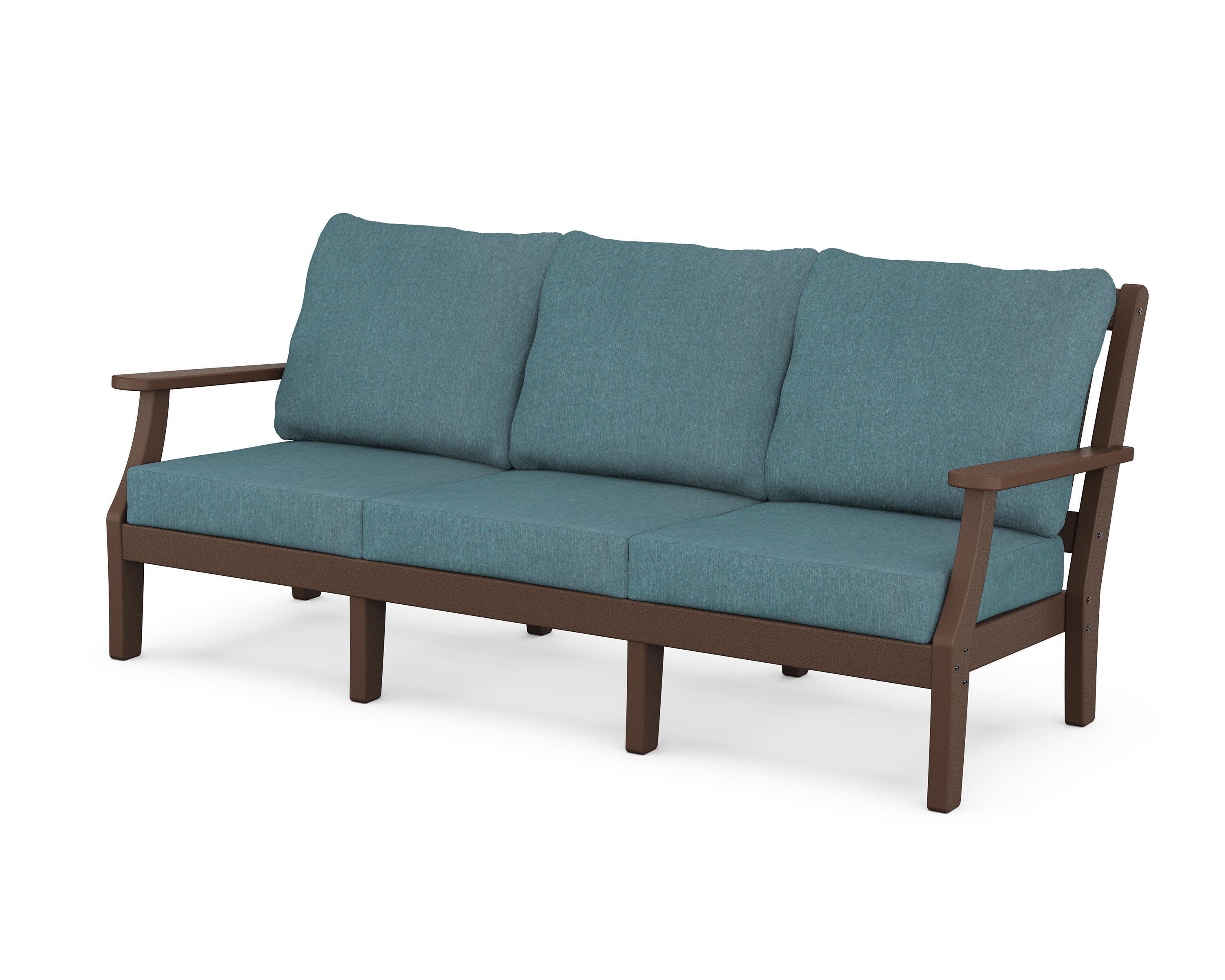 Chinoiserie Deep Seating Sofa in Mahogany / Ocean Teal