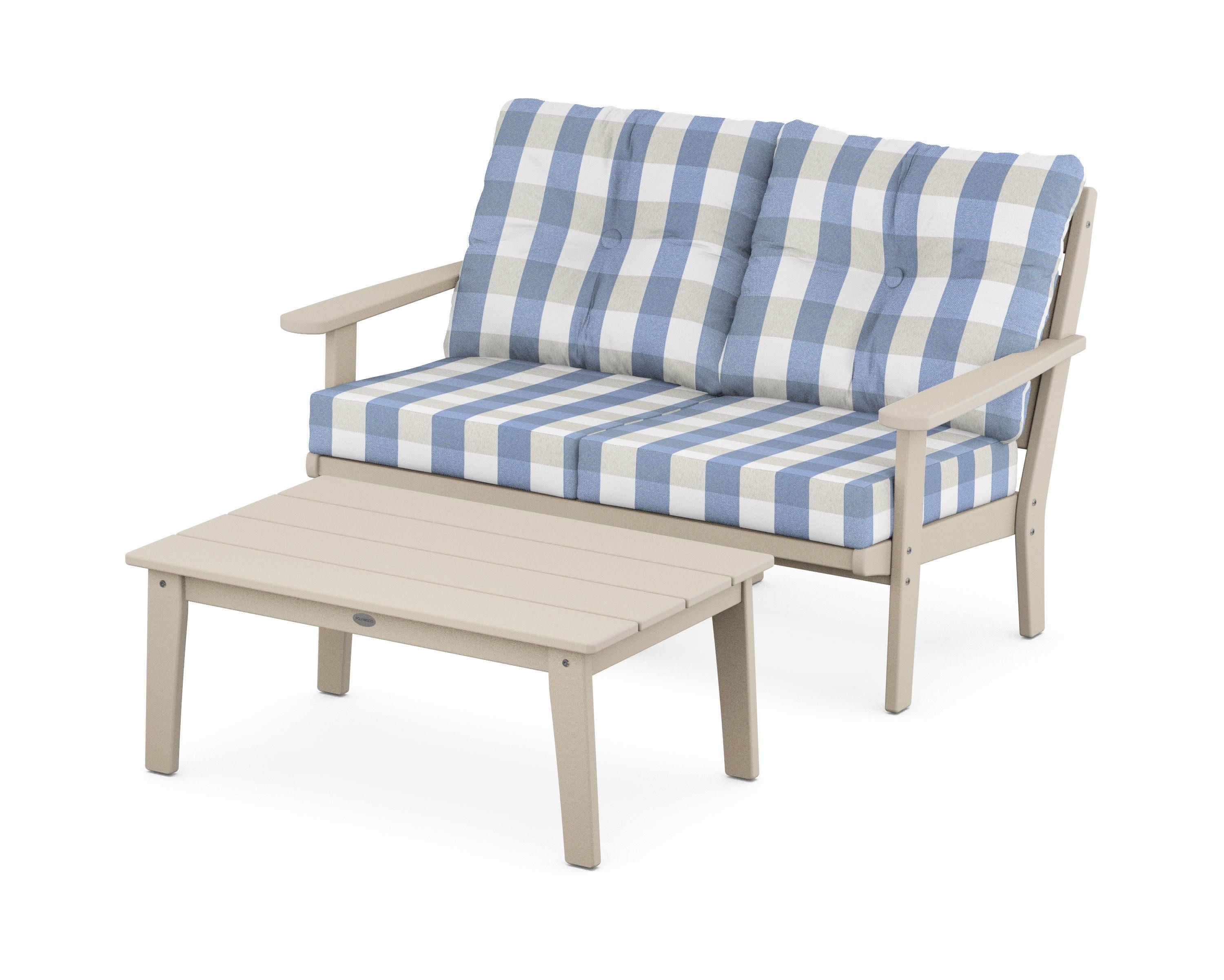 Lakeside 2-Piece Lounge Loveseat Set in Sand / Buffalo Plaid Sky Blue