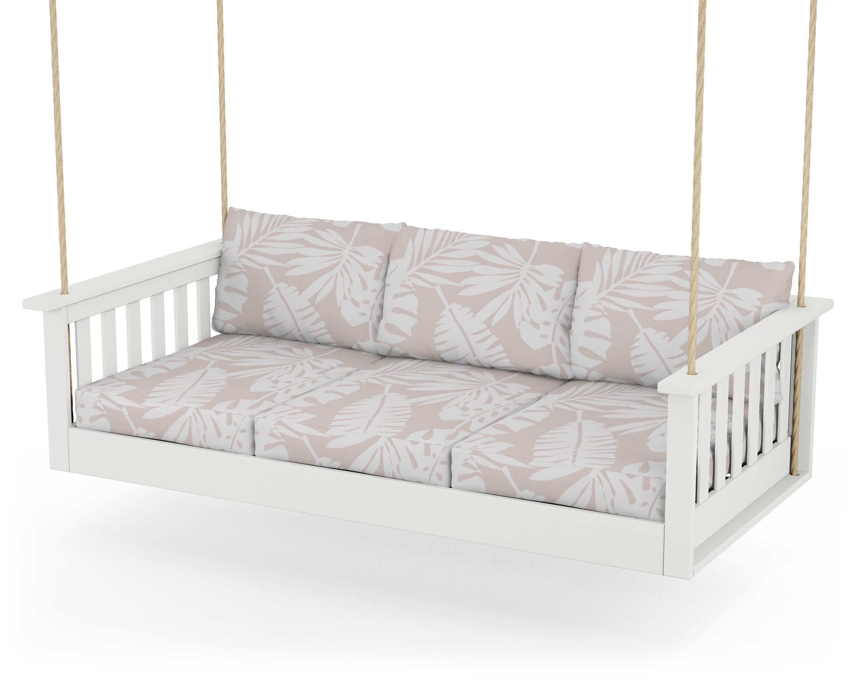 Vineyard Daybed Swing in White / Leaf Dune Burlap