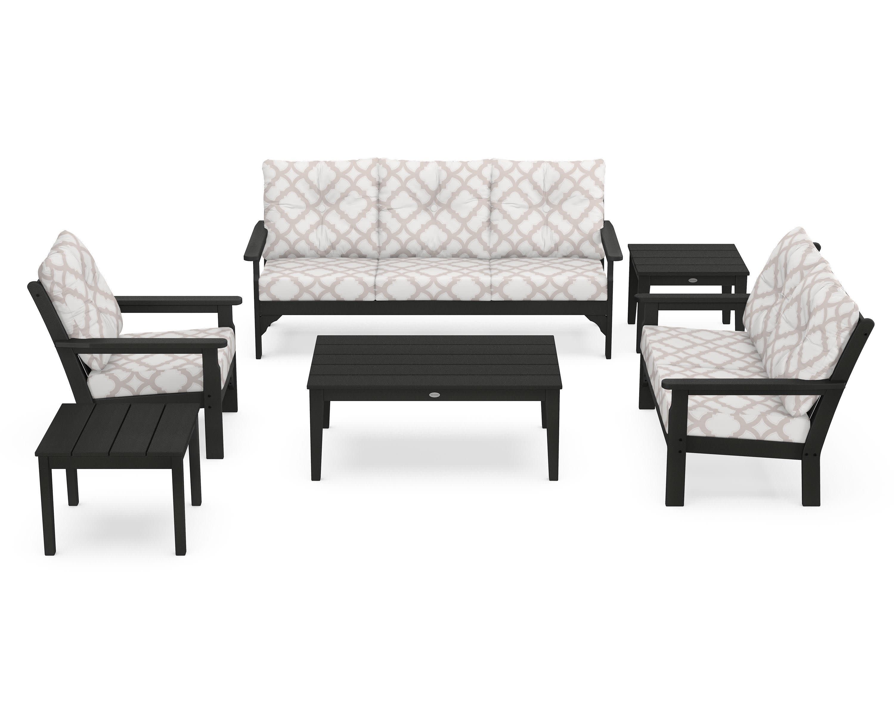 Vineyard 6-Piece Deep Seating Set in Black / Trellis Dune Burlap