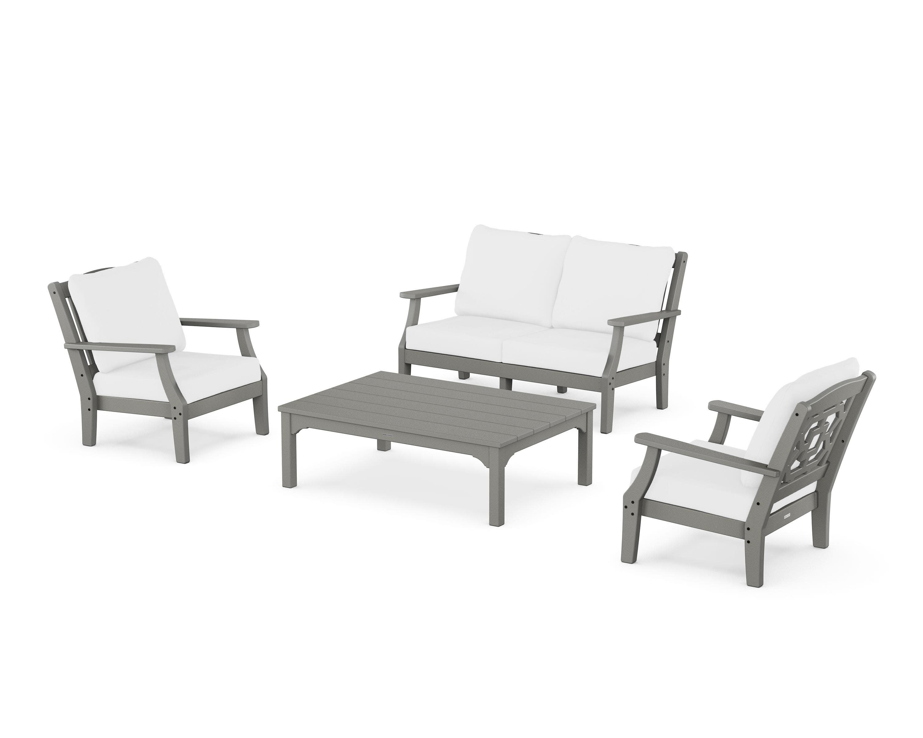 Chinoiserie 4-Piece Deep Seating Set with Loveseat in Slate Grey / Natural