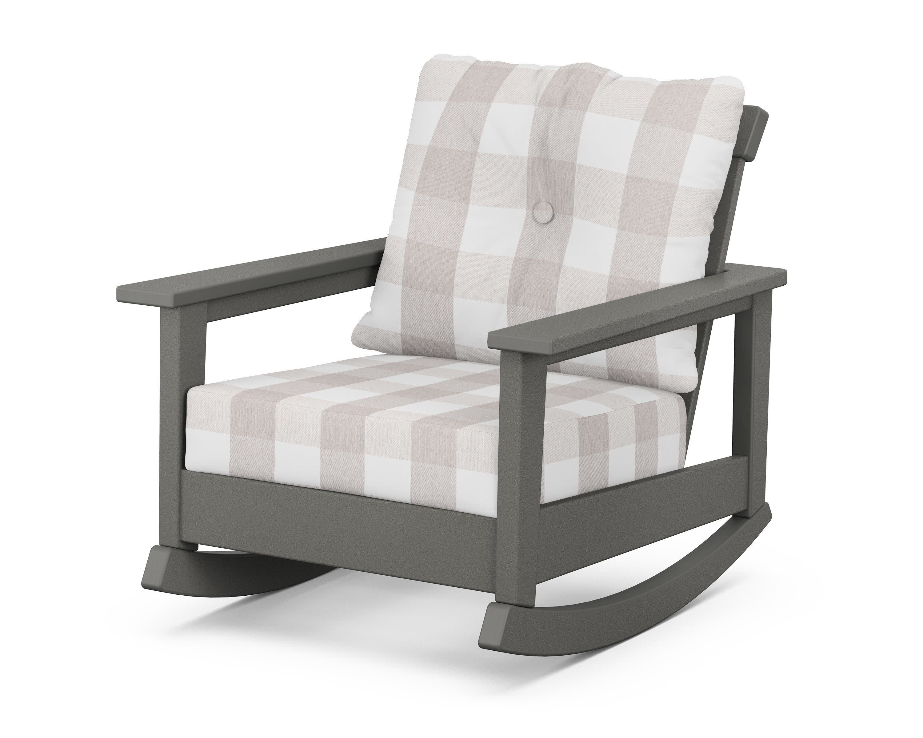 Prescott Deep Seating Rocking Chair in Slate Grey / Buffalo Plaid Dune Burlap