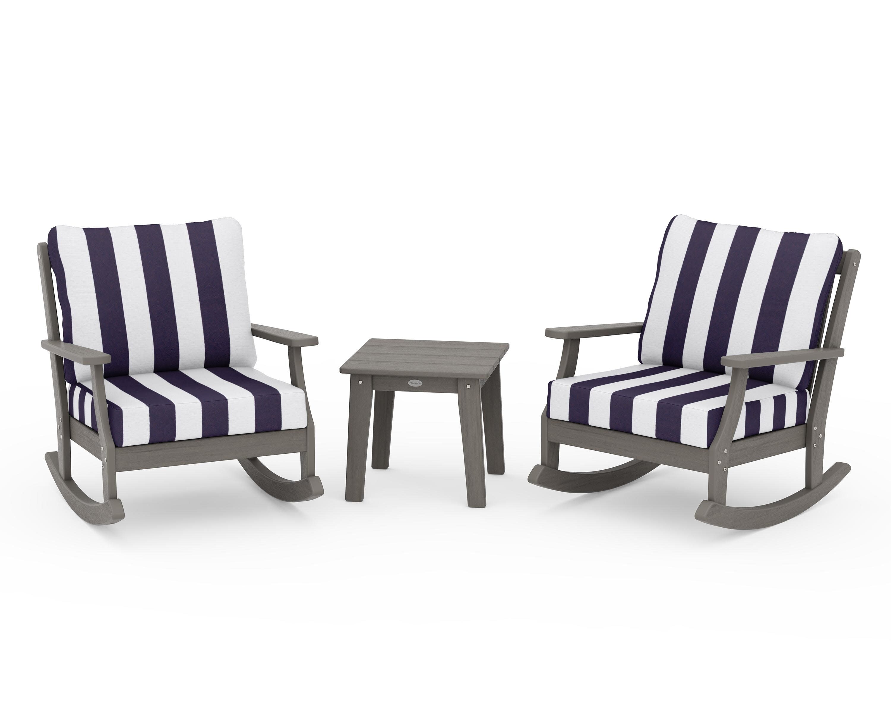 Braxton 3-Piece Deep Seating Rocker Set in Driftwood / Cabana Stripe Navy