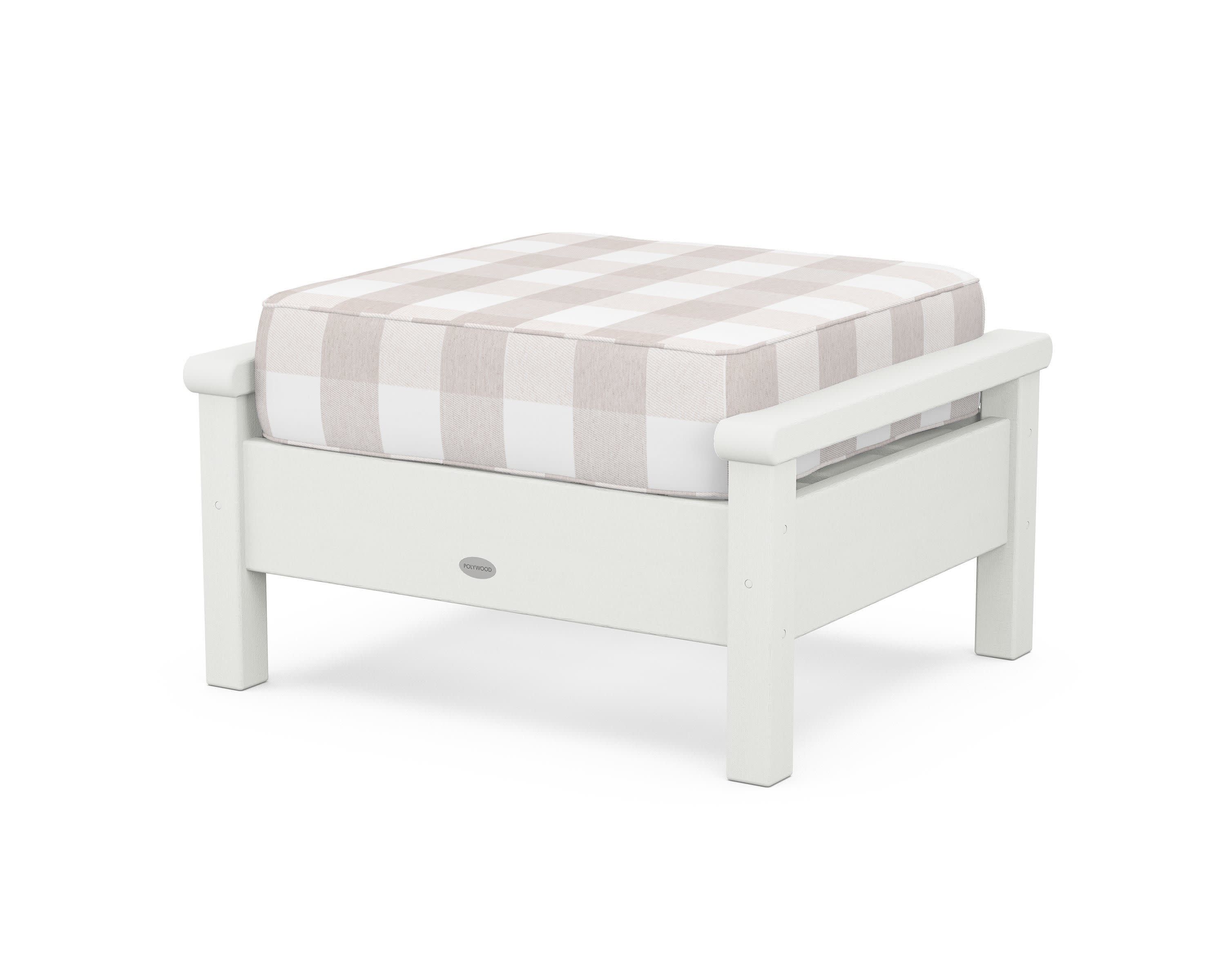 Harbour Deep Seating Ottoman in Vintage White / Buffalo Plaid Dune Burlap