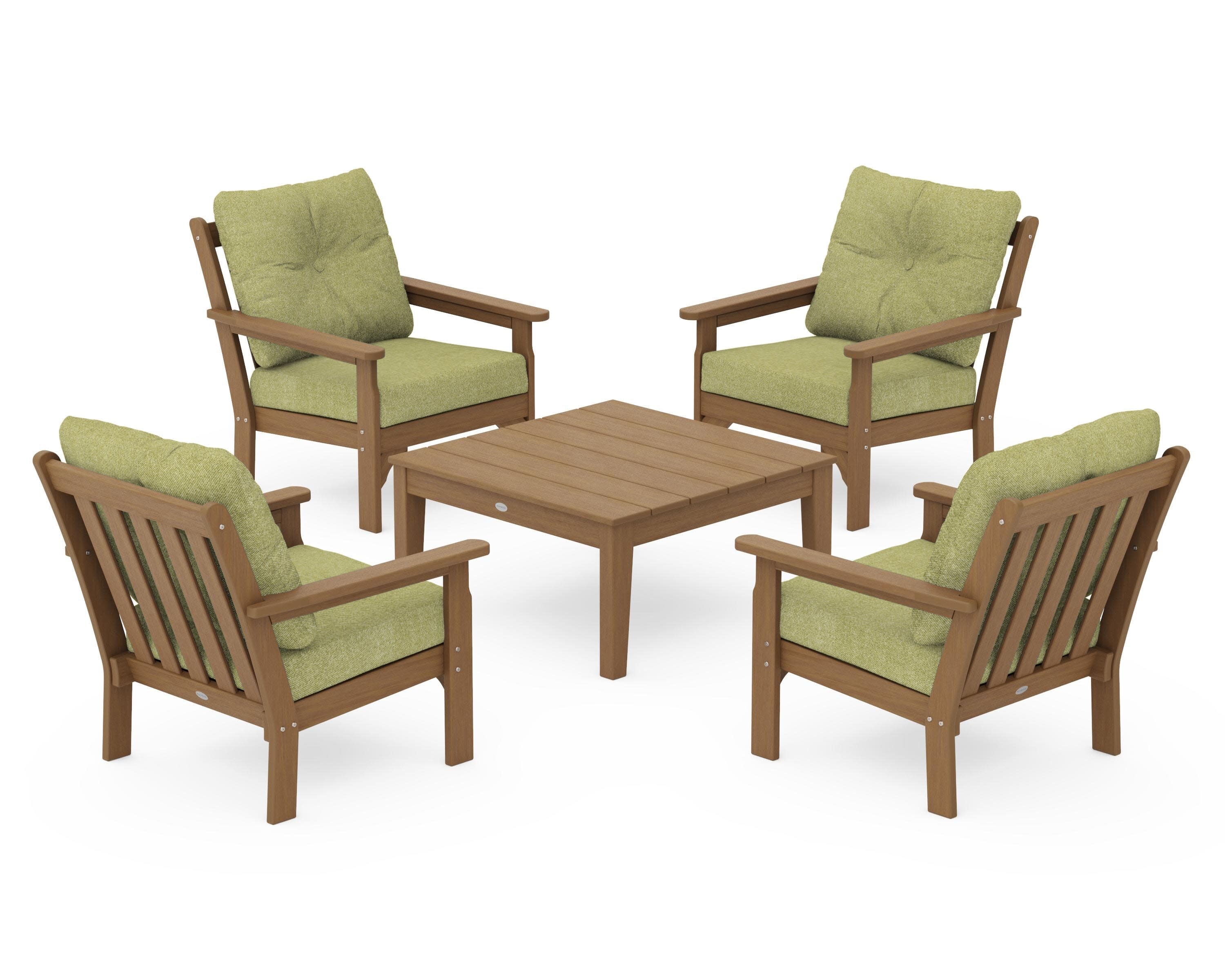 Vineyard 5-Piece Deep Seating Conversation Set in Natural / Chartreuse Boucle