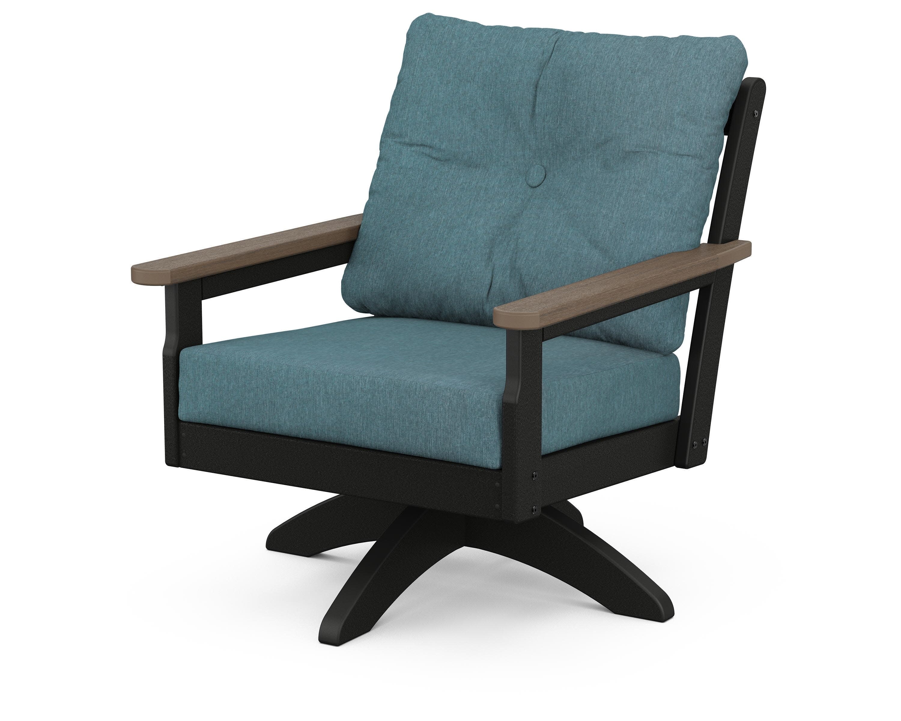 Vineyard Deep Seating Swivel Chair in Black / Kona / Ocean Teal