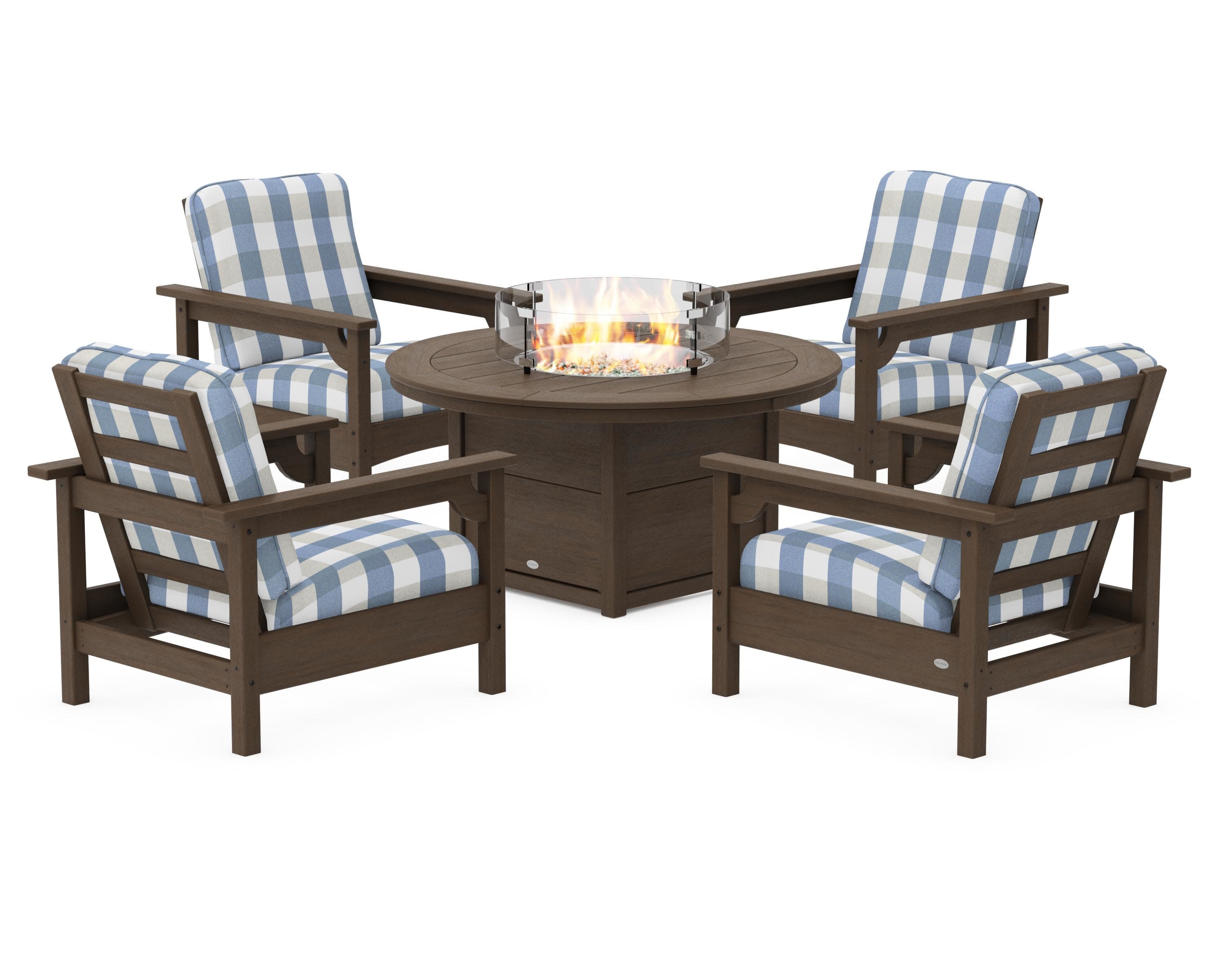 Club 5-Piece Conversation Set with Fire Pit Table in Kona / Buffalo Plaid Sky Blue