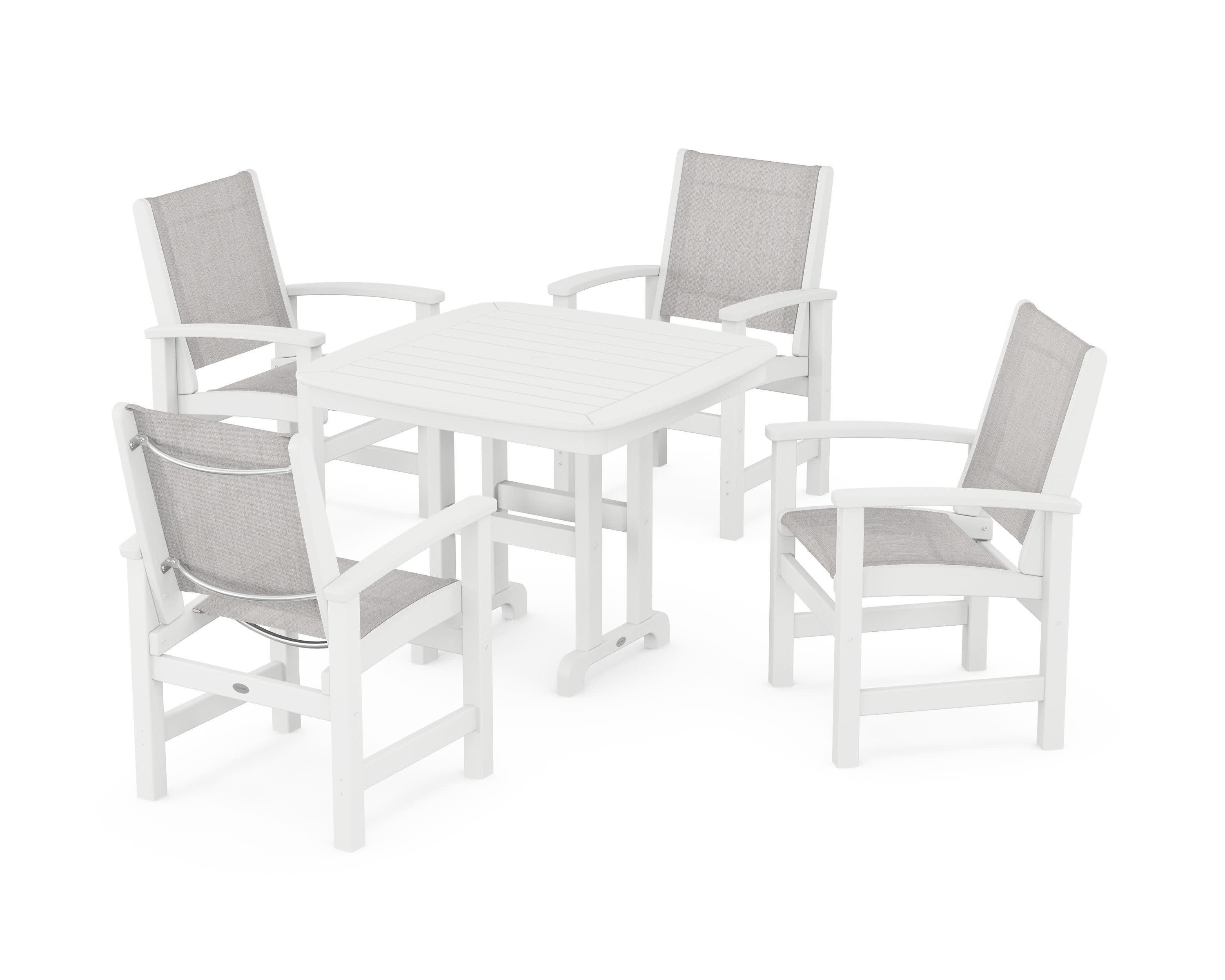 Coastal 5-Piece Dining Set in White / Parchment Sling