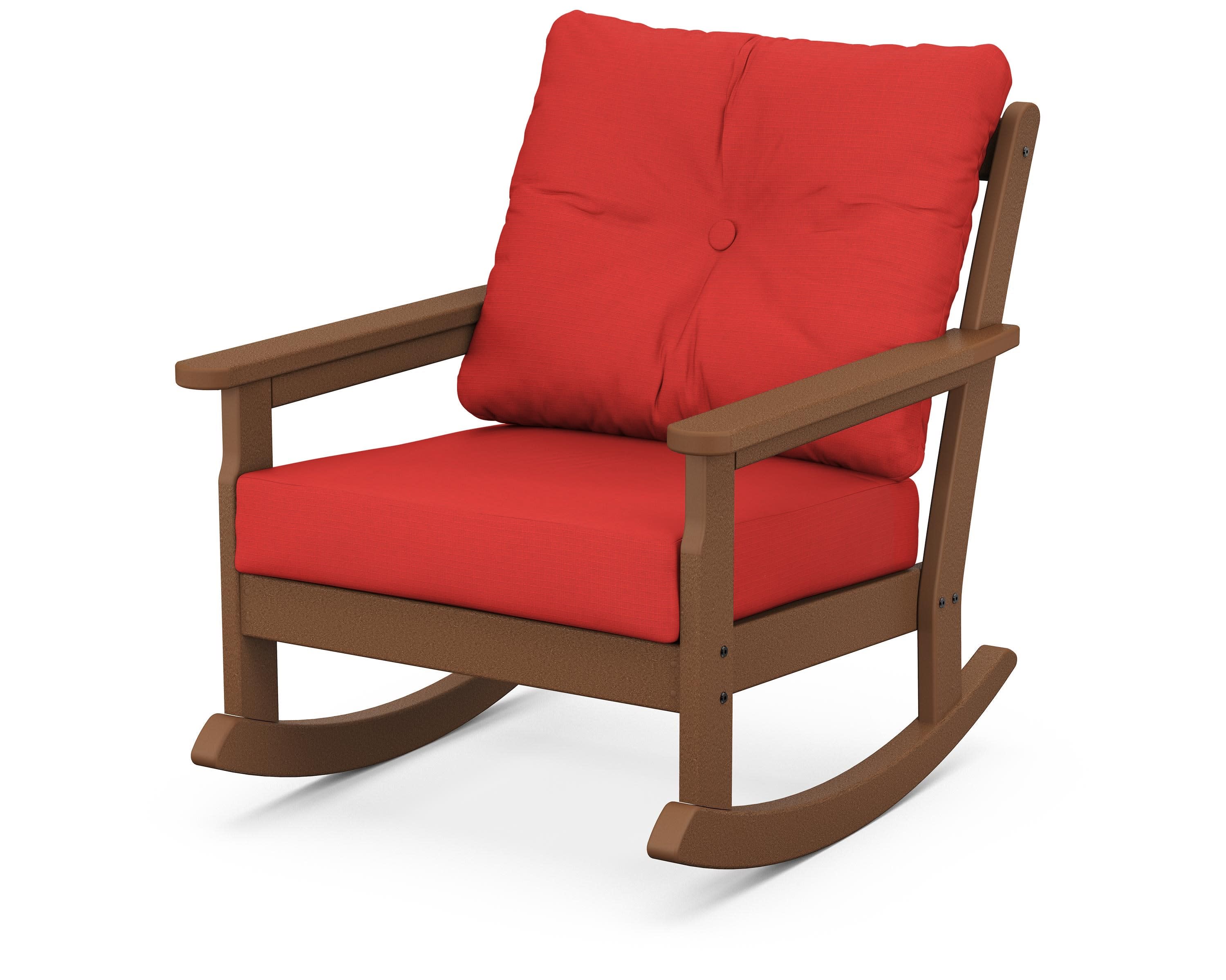 Vineyard Deep Seating Rocking Chair in Teak / Crimson Linen