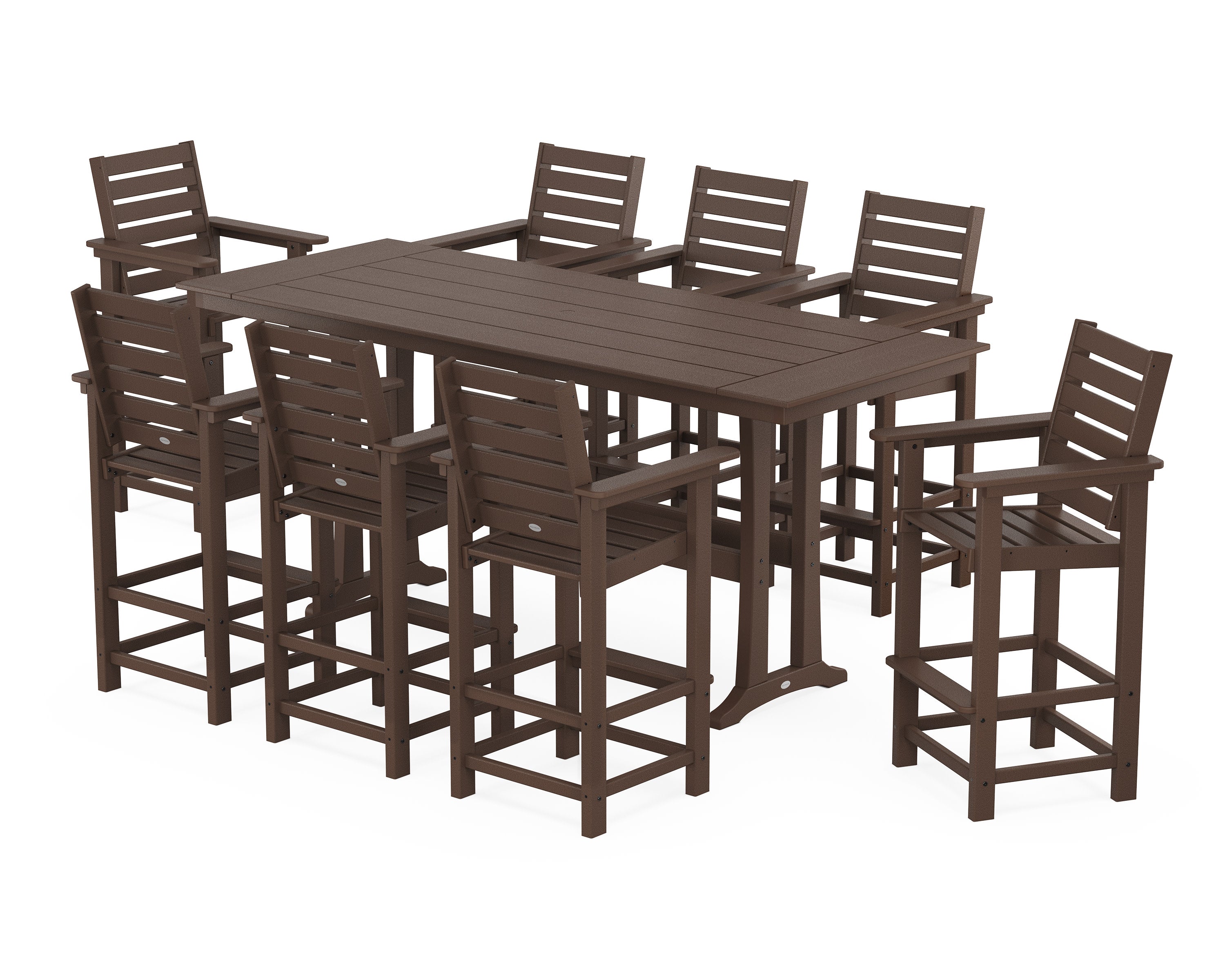 Captain 9-Piece Farmhouse Bar Set with Trestle Legs in Mahogany