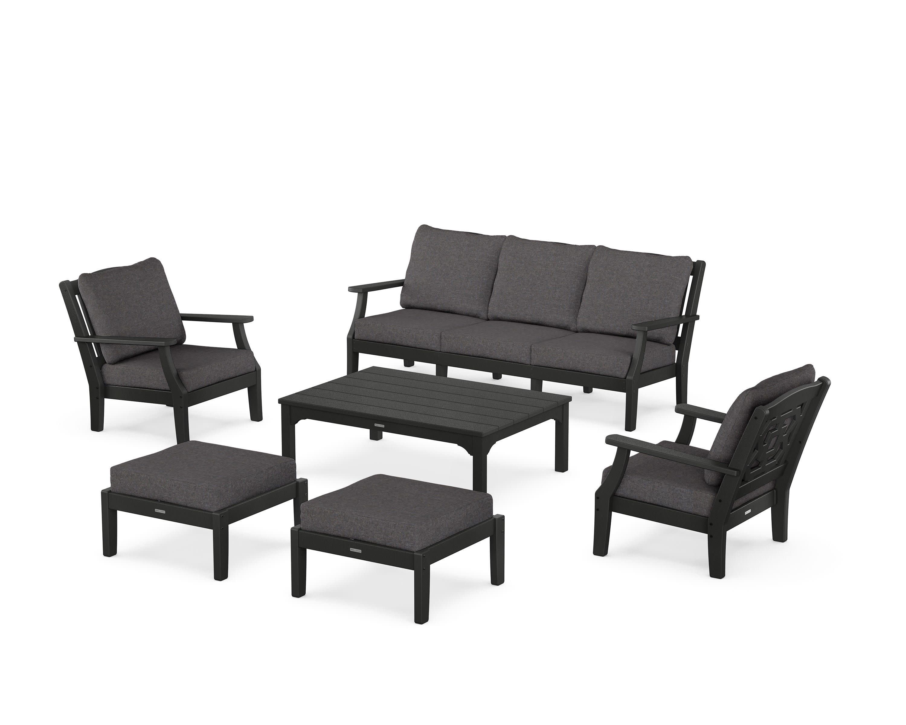 Chinoiserie 6-Piece Lounge Sofa Set in Black / Ash Charcoal