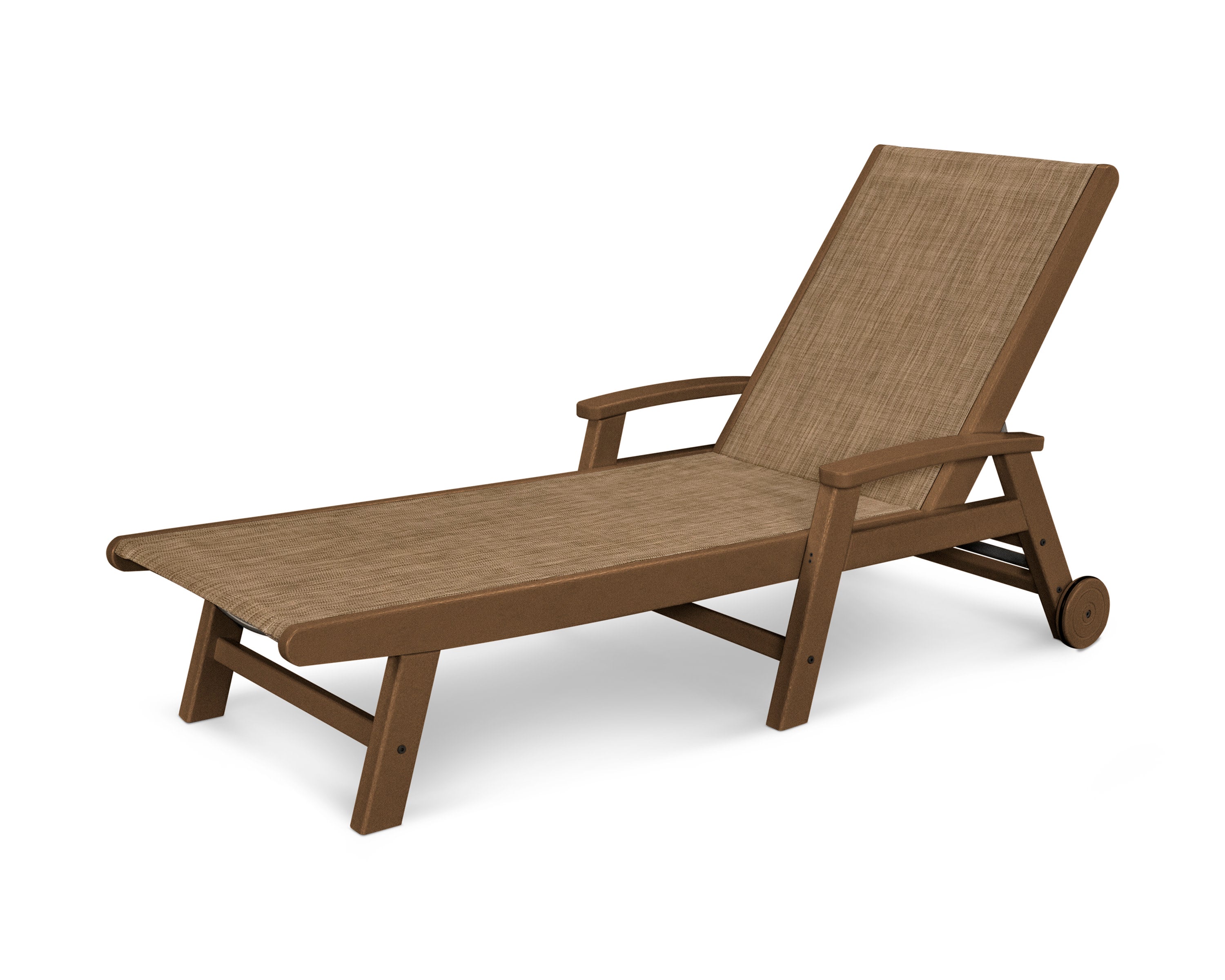 Coastal Chaise with Wheels in Teak / Burlap Sling