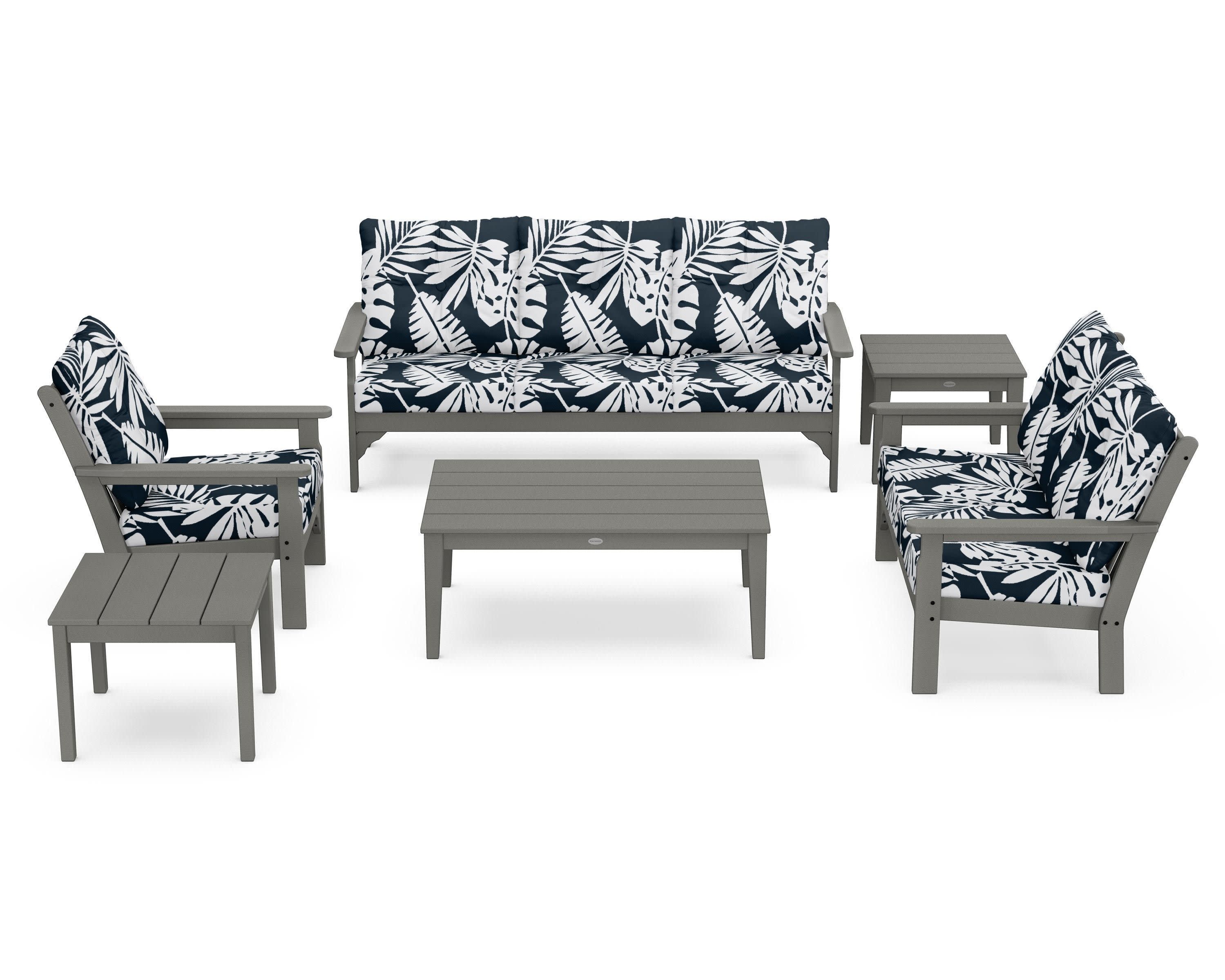Vineyard 6-Piece Deep Seating Set in Slate Grey / Leaf Marine Indigo