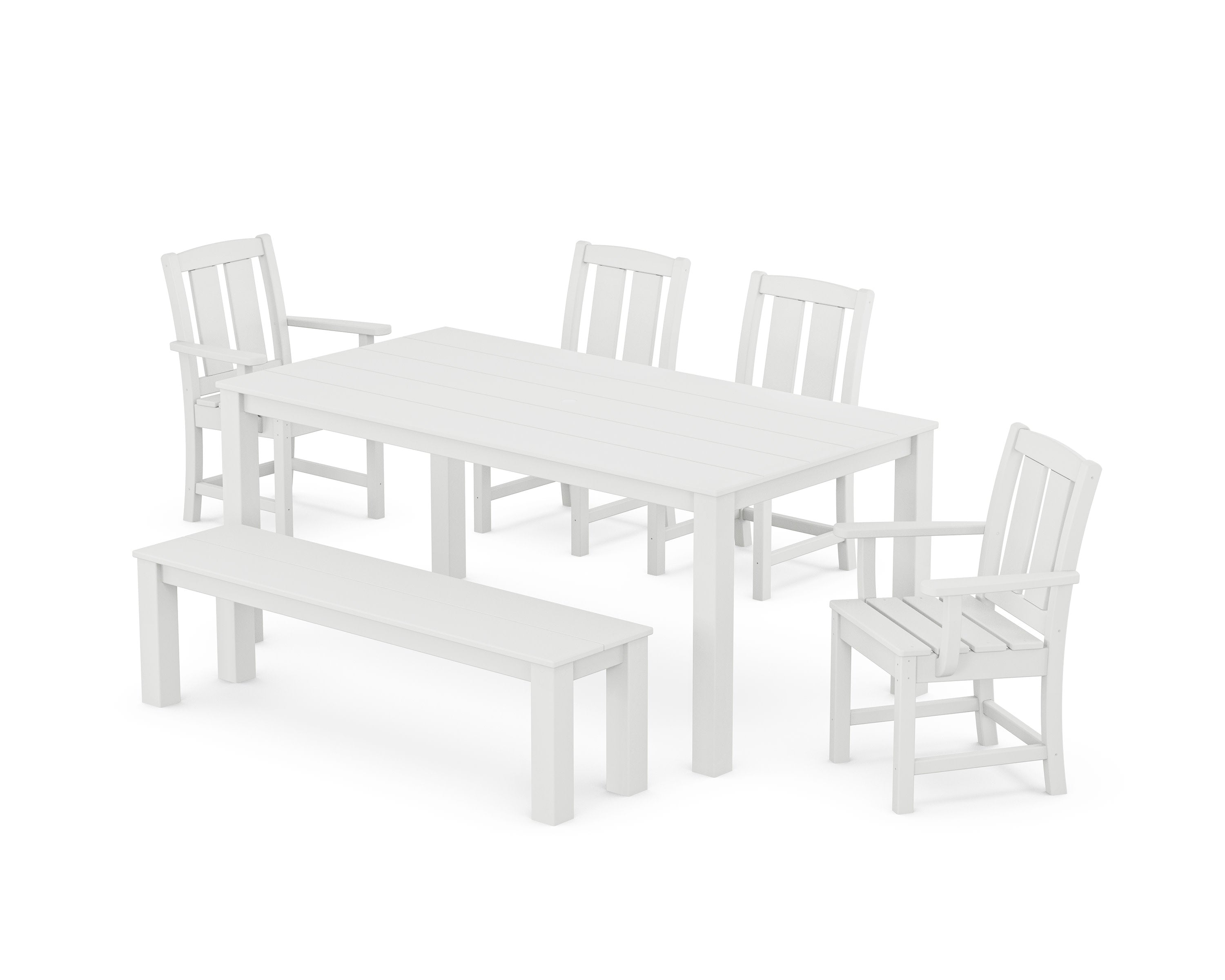 Mission 6-Piece Parsons Dining Set with Bench in White