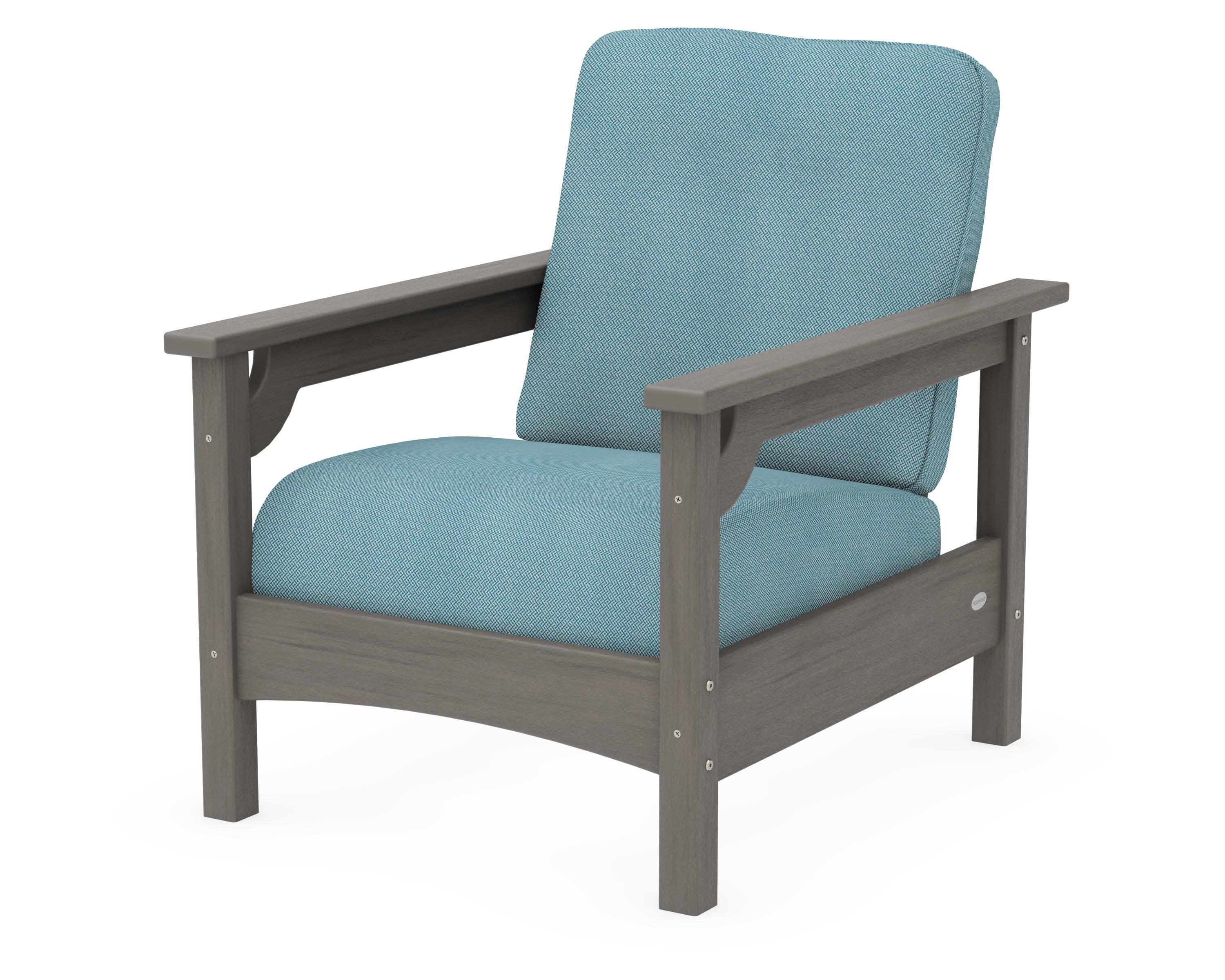 Club Chair in Driftwood / Lattice Sky Blue
