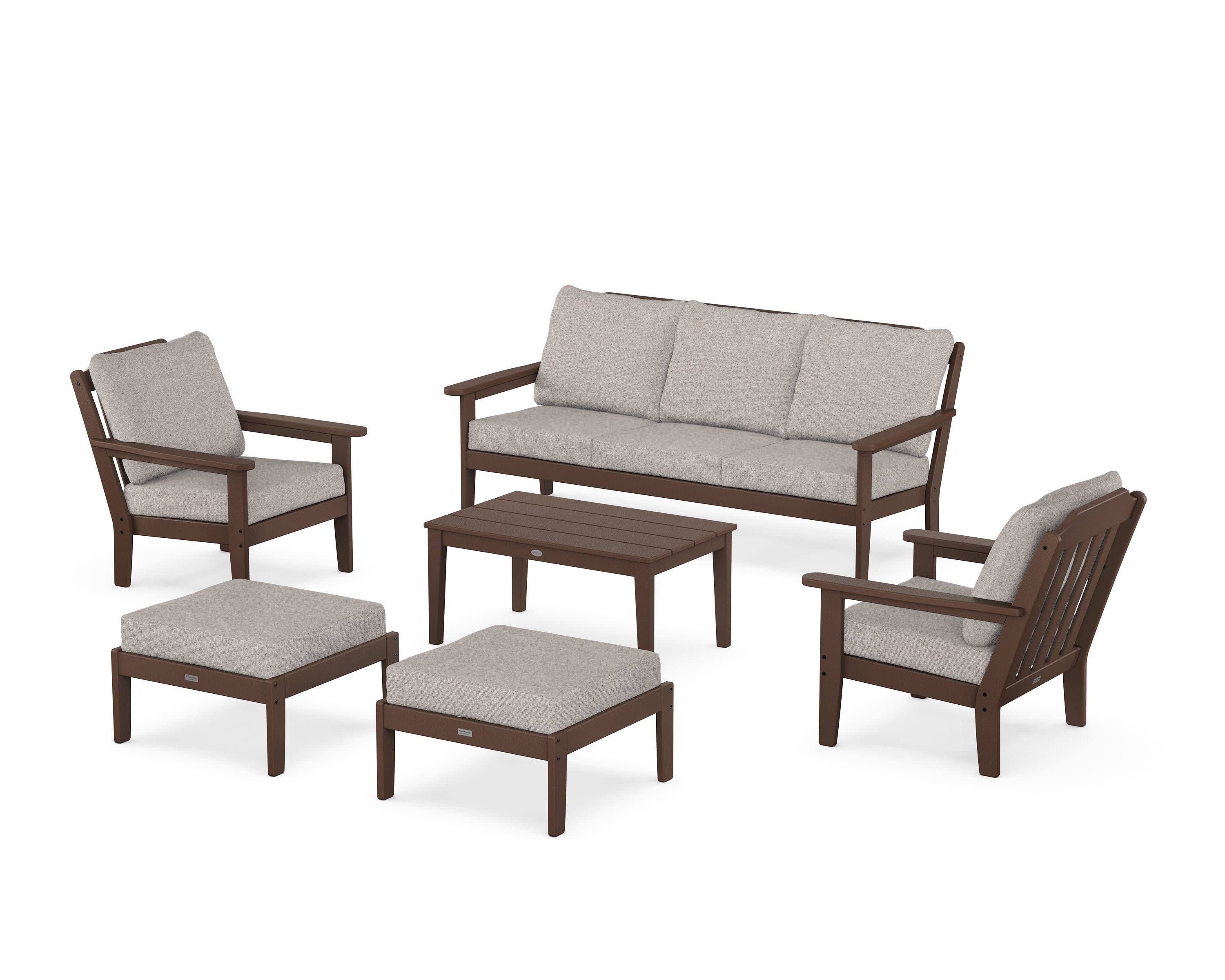 Cottage 6-Piece Lounge Sofa Set in Mahogany / Weathered Tweed