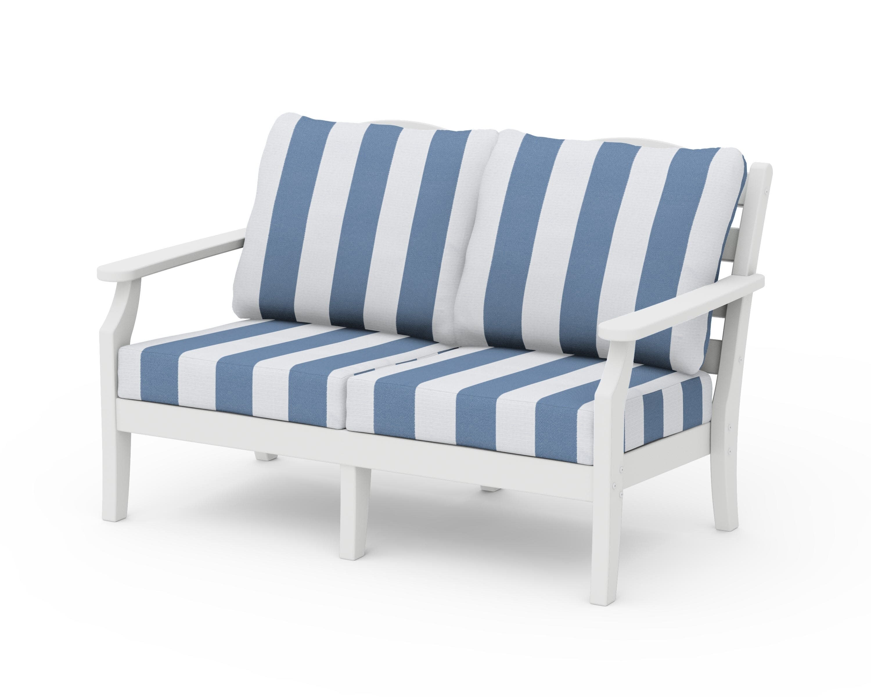 Savannah Deep Seating Loveseat in White / Cabana Stripe Sky Blue
