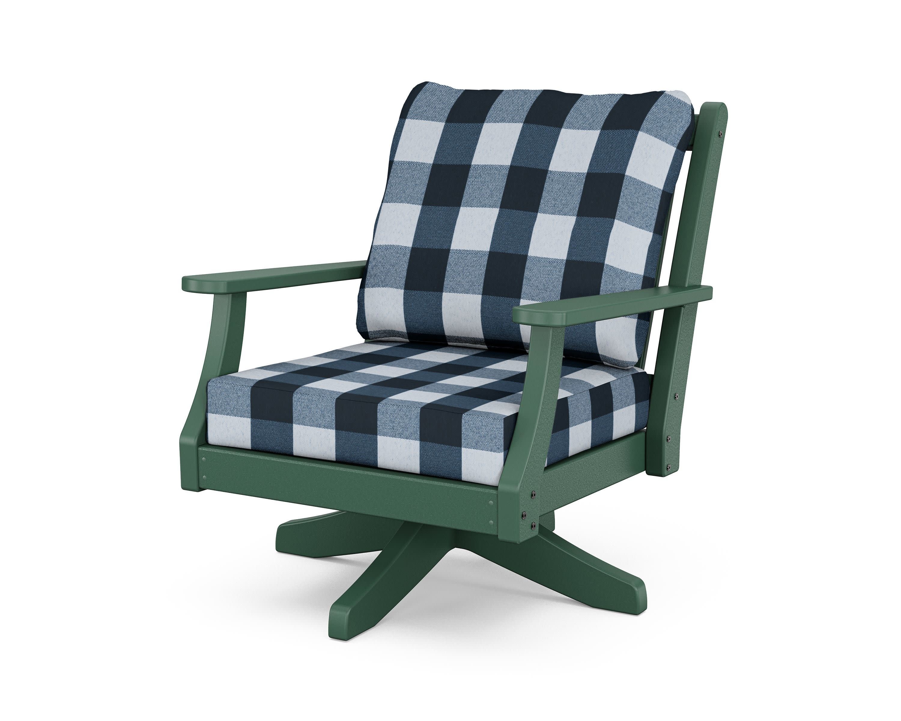Wovendale Deep Seating Swivel Chair in Green / Buffalo Plaid Marine Indigo