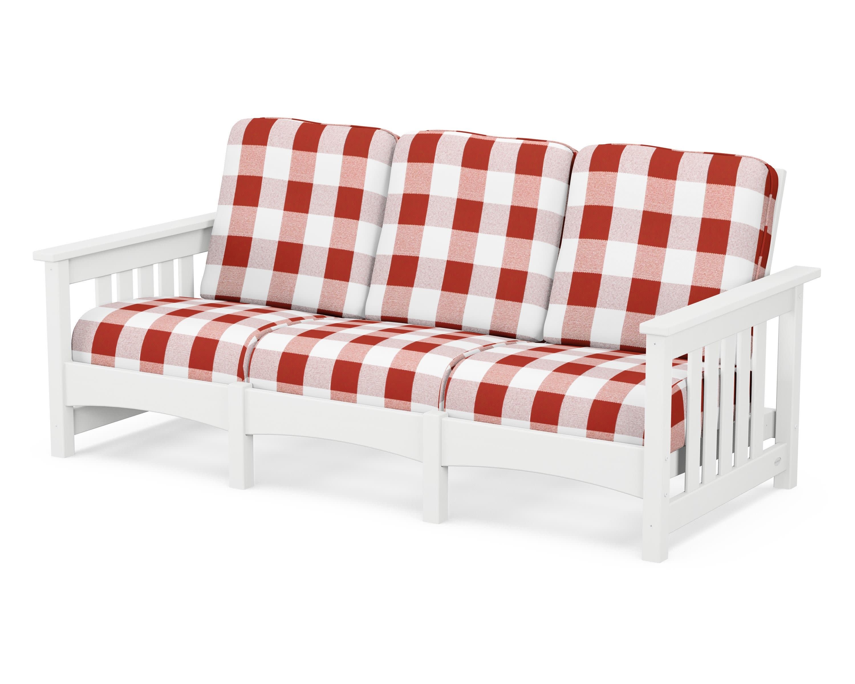 Club Mission Sofa in White / Buffalo Plaid Crimson