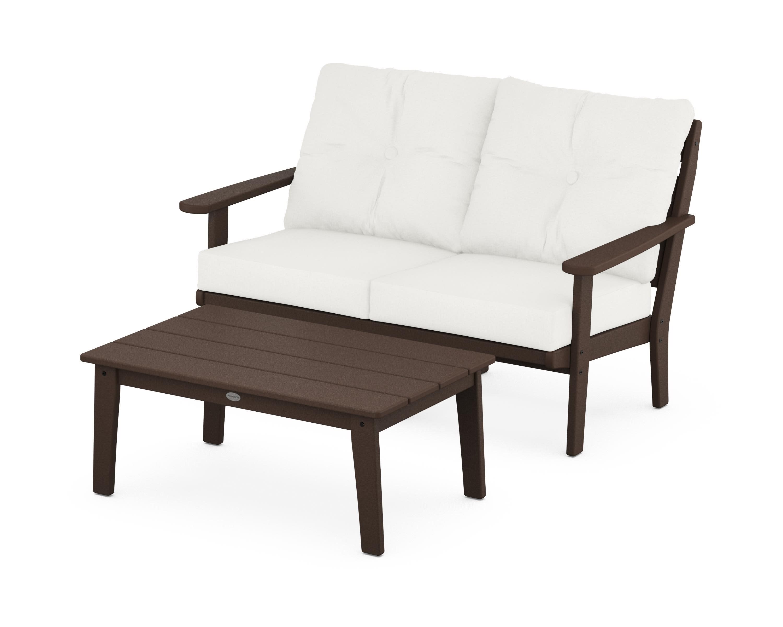 Lakeside 2-Piece Lounge Loveseat Set in Mahogany / Natural Linen